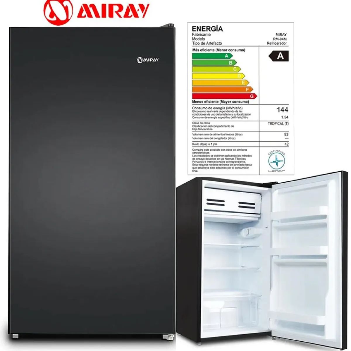 MIRAY - Frigobar  Refrigeradora Miray RM-94M 93L - Negro