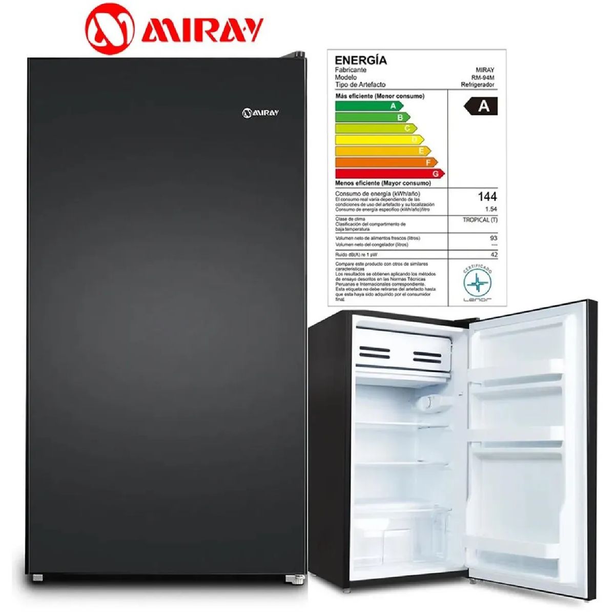 MIRAY - Frigobar  Refrigeradora Miray RM-94M 93L - Negro