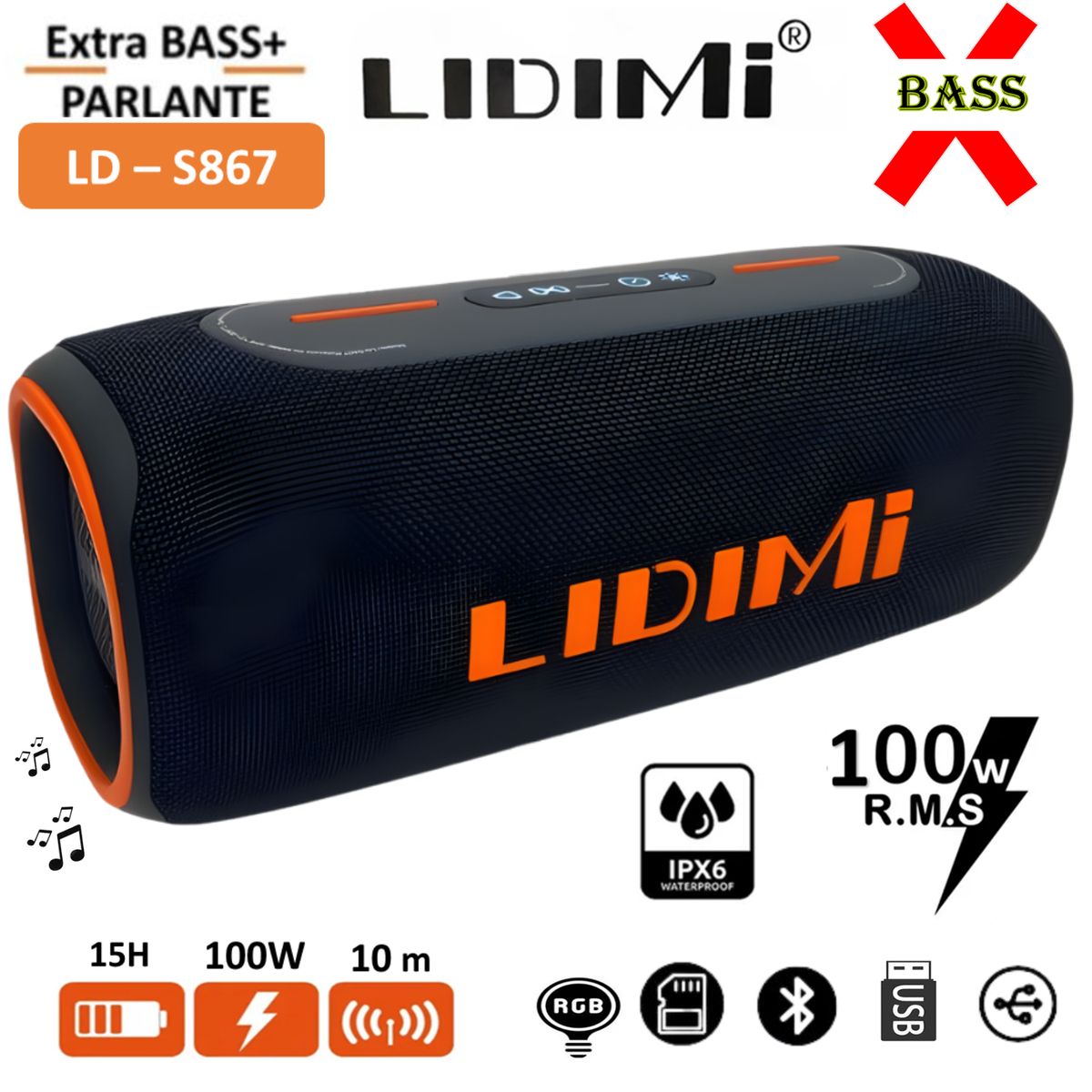LIDIMI - Parlante  Portátil  LIDIMI LD- S867  Bluetooth  100W