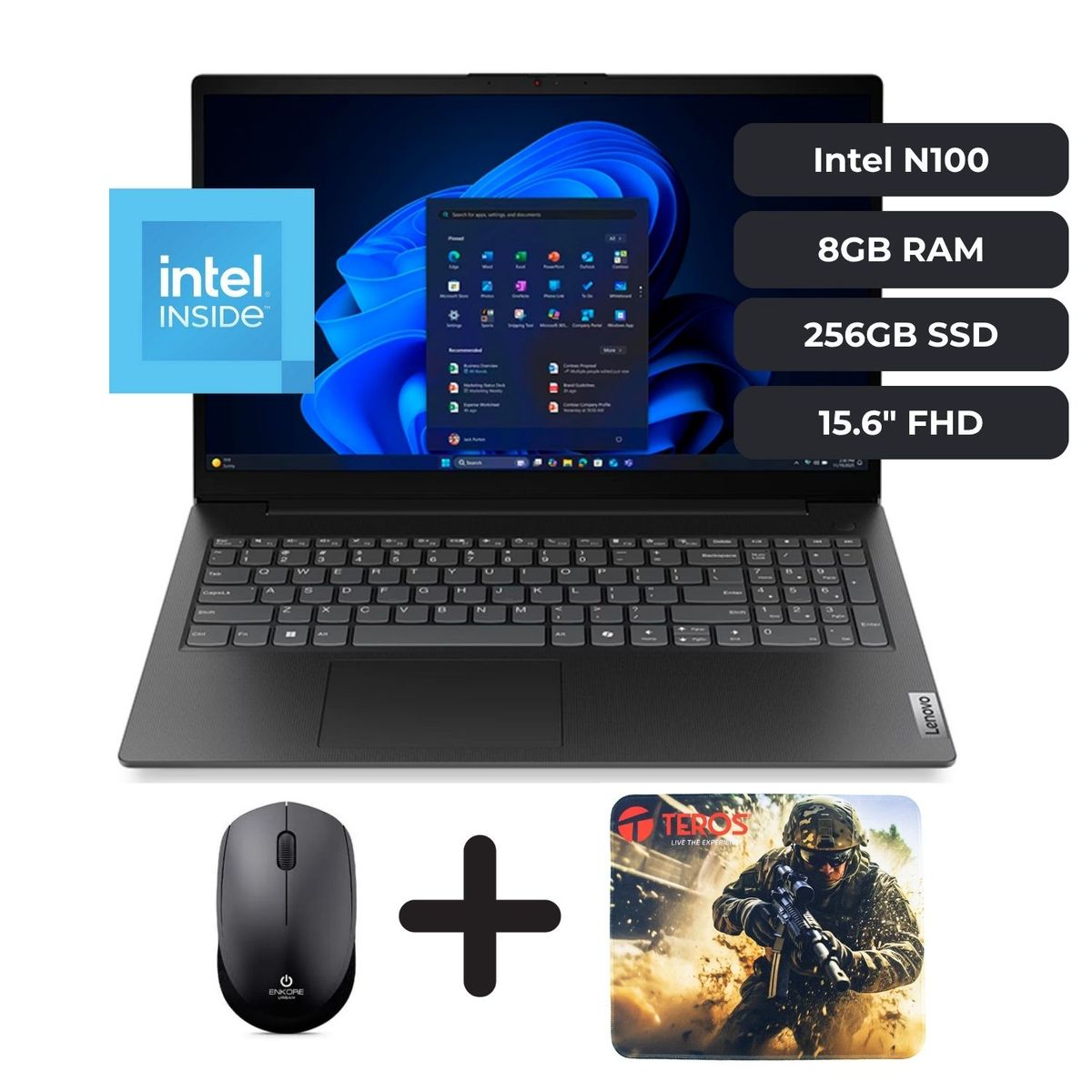 LENOVO - Laptop Lenovo V15 G6 Intel N100, 8GB RAM DDR5, 256GB SSD, 15.6 FHD + MOUSE WIFI Y PADMOUSE