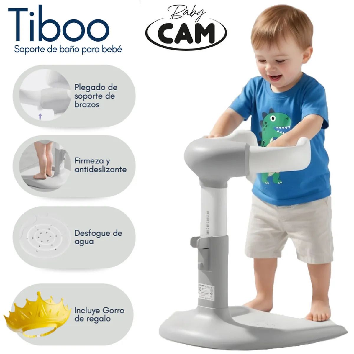 BABY CAM - Soporte de Baños para Bebés «TIBOO» Edición Limitada Gray