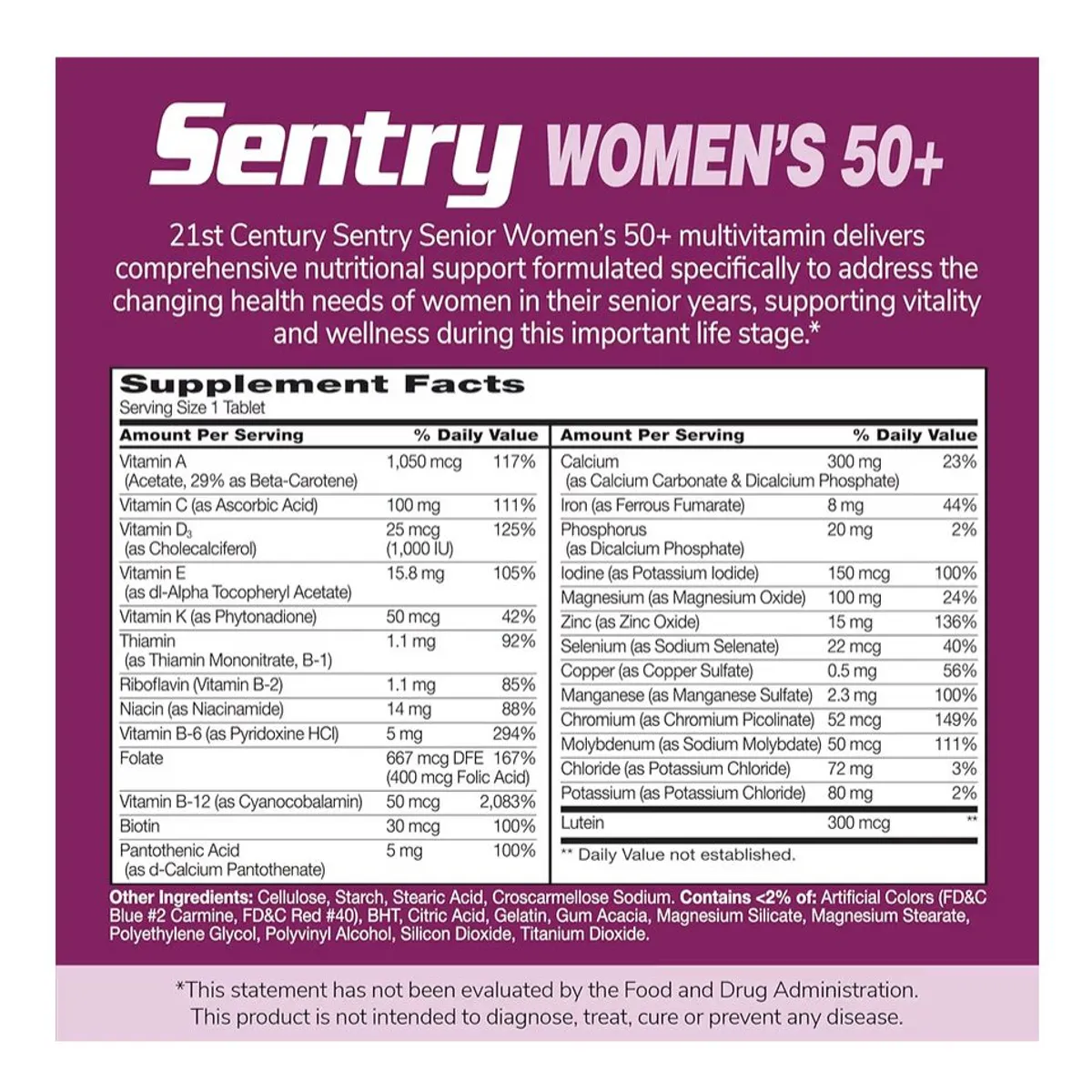 VITAL - Sentry Senior Mujer Adulto mayor 50+ Multivitamínico x100 tabletas