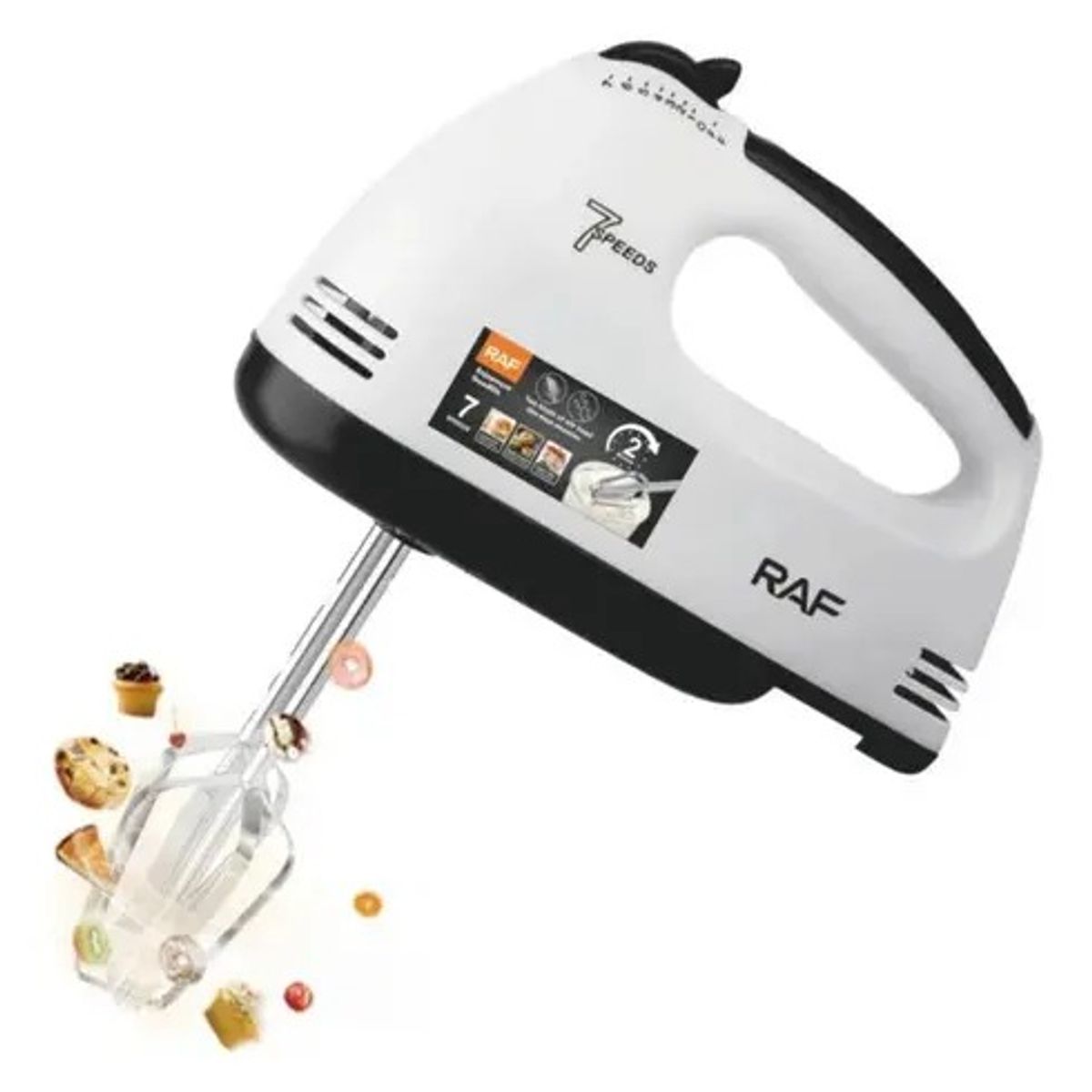 GENERICO - Batidora de Mano Eléctrica RAF 260W 7 Velocidades con Varillas Acero Inoxidable Repostería Cocina