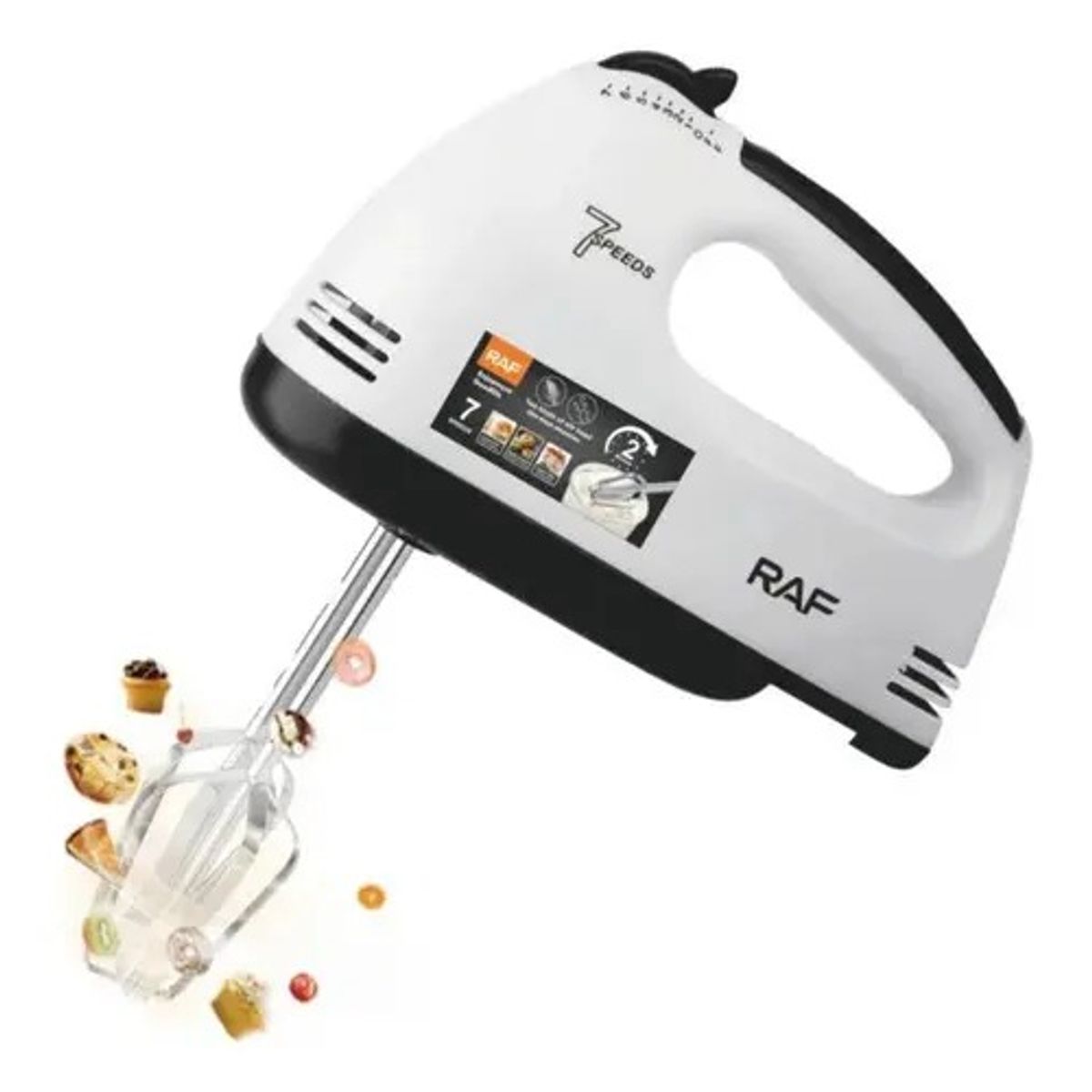 GENERICO - Batidora de Mano Eléctrica RAF 260W 7 Velocidades con Varillas Acero Inoxidable Repostería Cocina