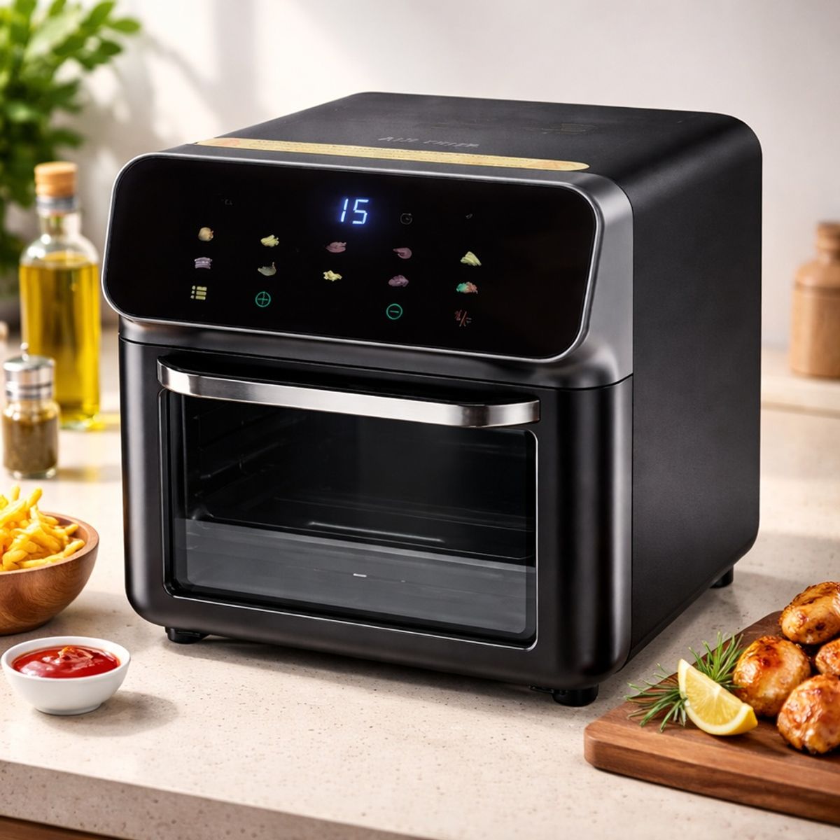 GENERICO - Freidora De Aire 10L Digital Con Ventana Y Luz LCD Touch 1350W