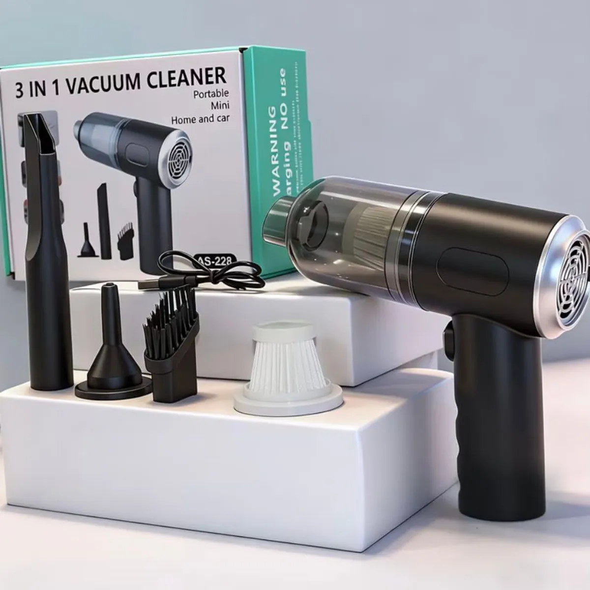 GENERICO - ASPIRADORA DE MANO 3 EN 1 COLOR NEGRO