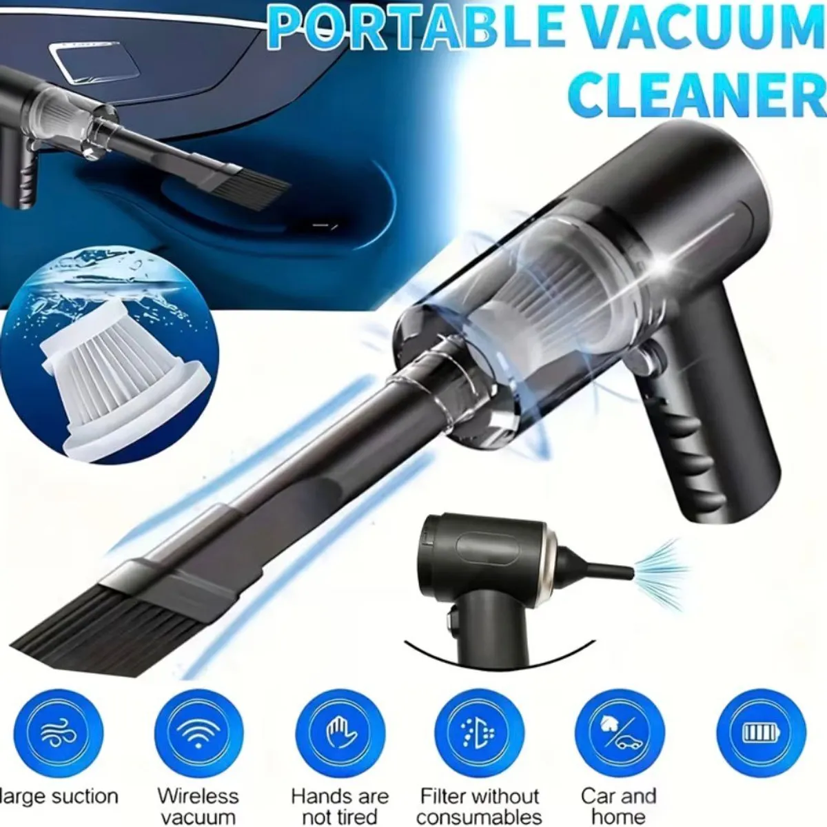 GENERICO - ASPIRADORA DE MANO 3 EN 1 COLOR NEGRO