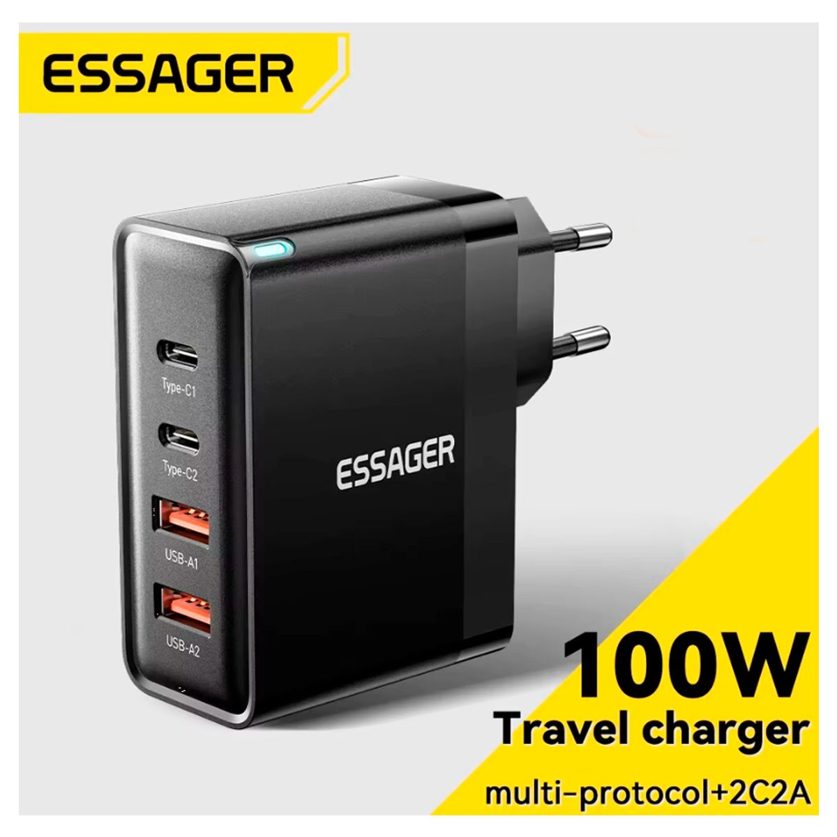 ESSAGER - Cargador de Pared Essager 100W Carga Rápida PD QC USB A C essager