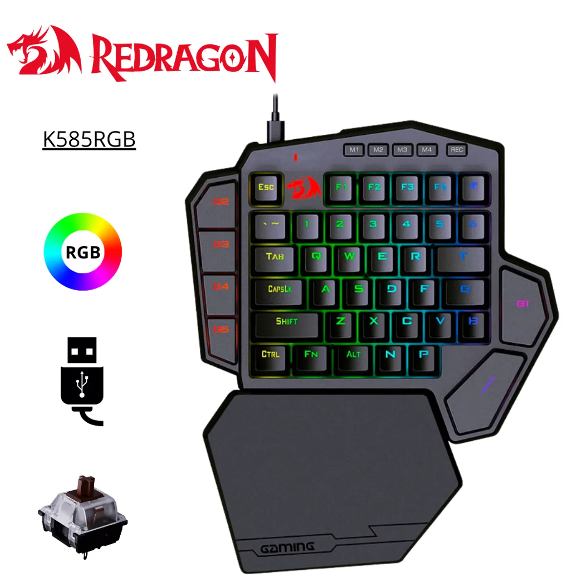 REDRAGON - Teclado Gamer Redragon K585RGB DITI RGB Mecánico Una Mano