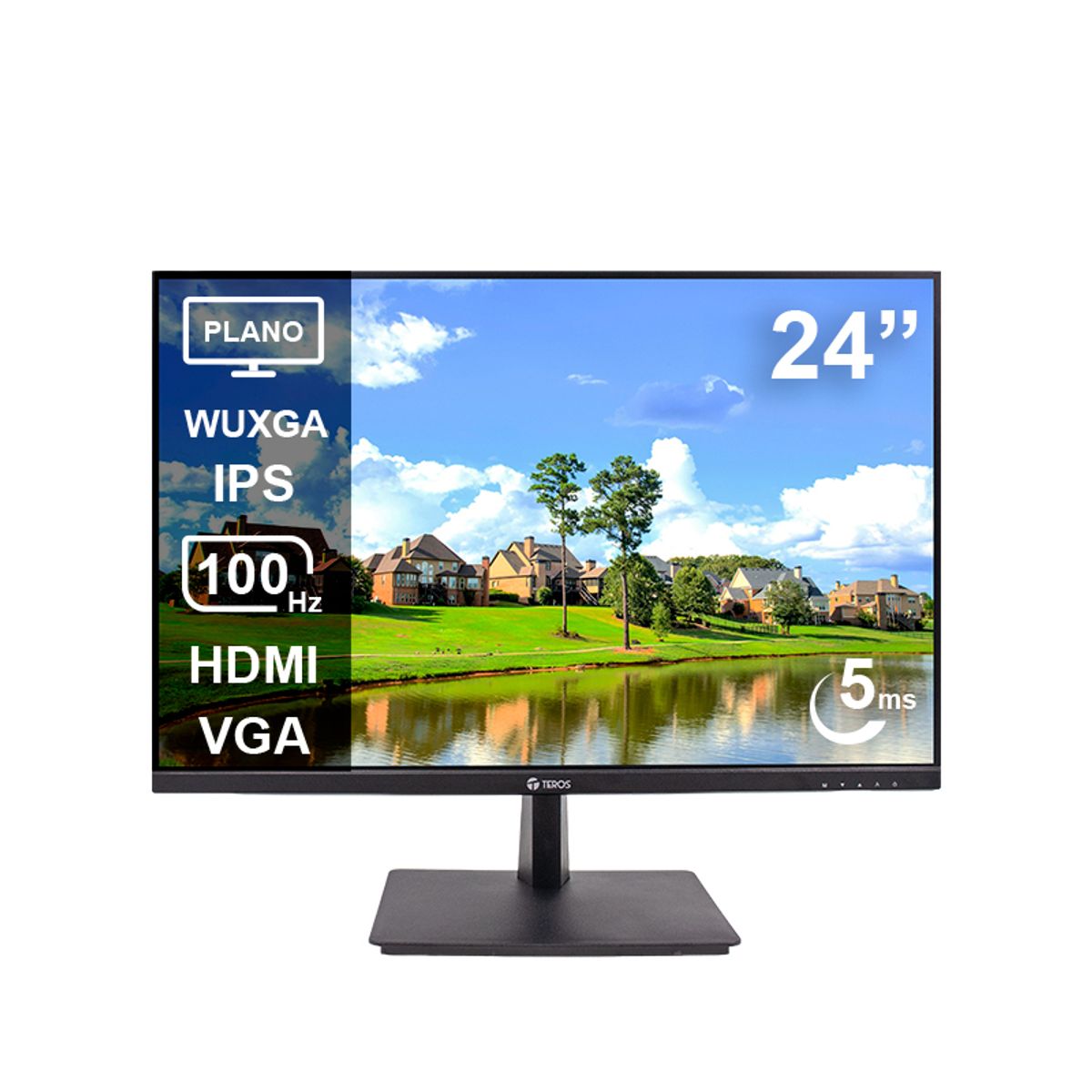TEROS - Monitor Plano TEROS TE-2420CS 24 WUXGA IPS, 100Hz, 5ms, HDMI, VGA, Negro