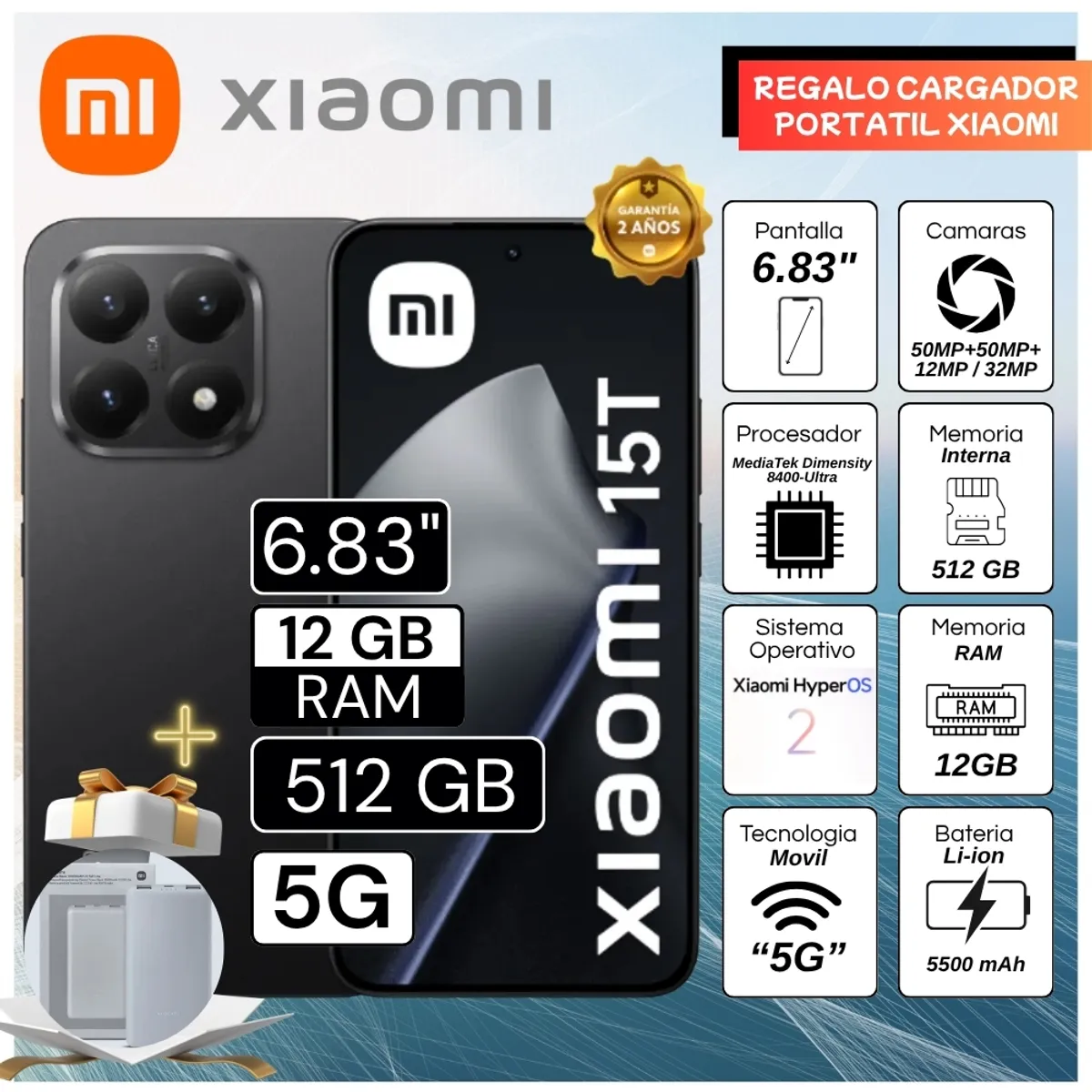 Celular Xiaomi 15T 6.83"  Pulg. 12GB RAM 512GB Xiaomi HyperOS 2 -  Negro, marca XIAOMI - Foto Principal