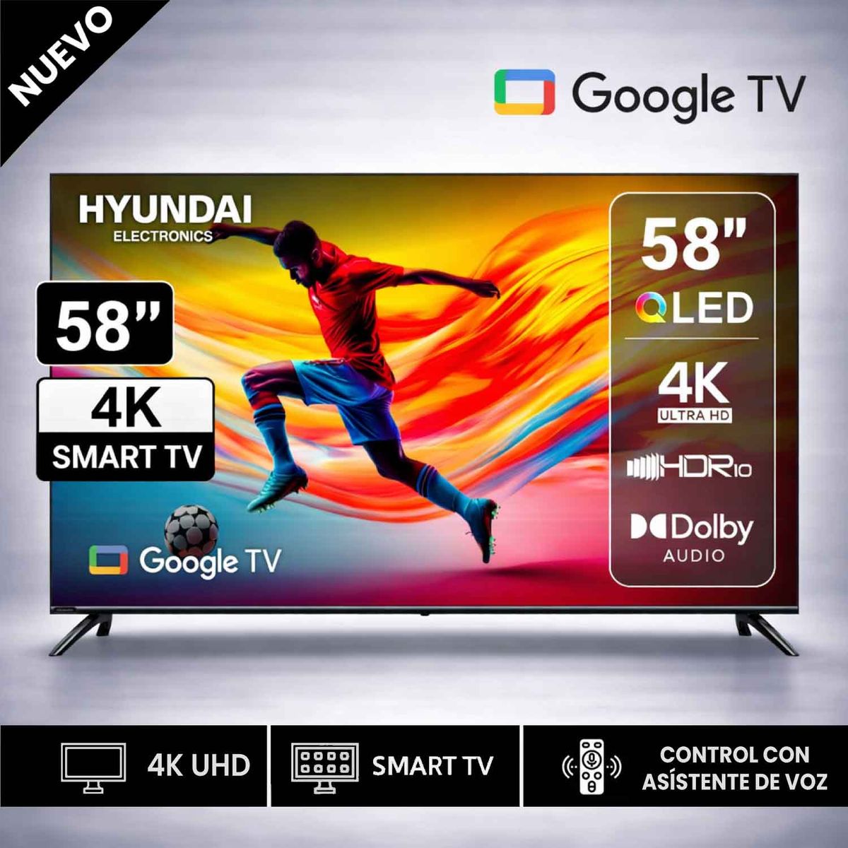 HYUNDAI - Televisor Hyundai 58 Pulg 4K QLED Smart Google Gris HYLED5813QG