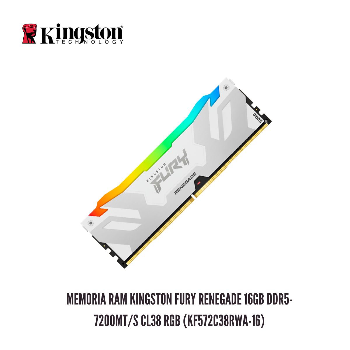 KINGSTON - Memoria RAM Kingston FURY Renegade 16GB DDR5-7200MTs CL38 RGB KF572C38RWA-16