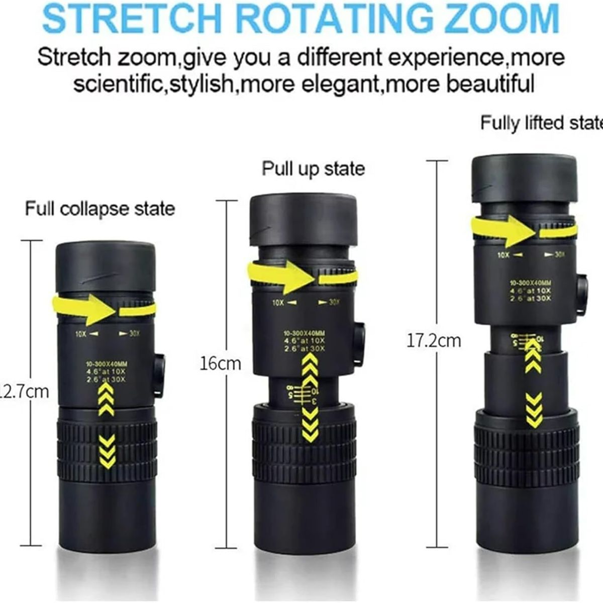 PUREPOWER - Teleobjetivo HK 10-300x40mm para teléfono celular con clip para lente de para teléfonos Inteligentes