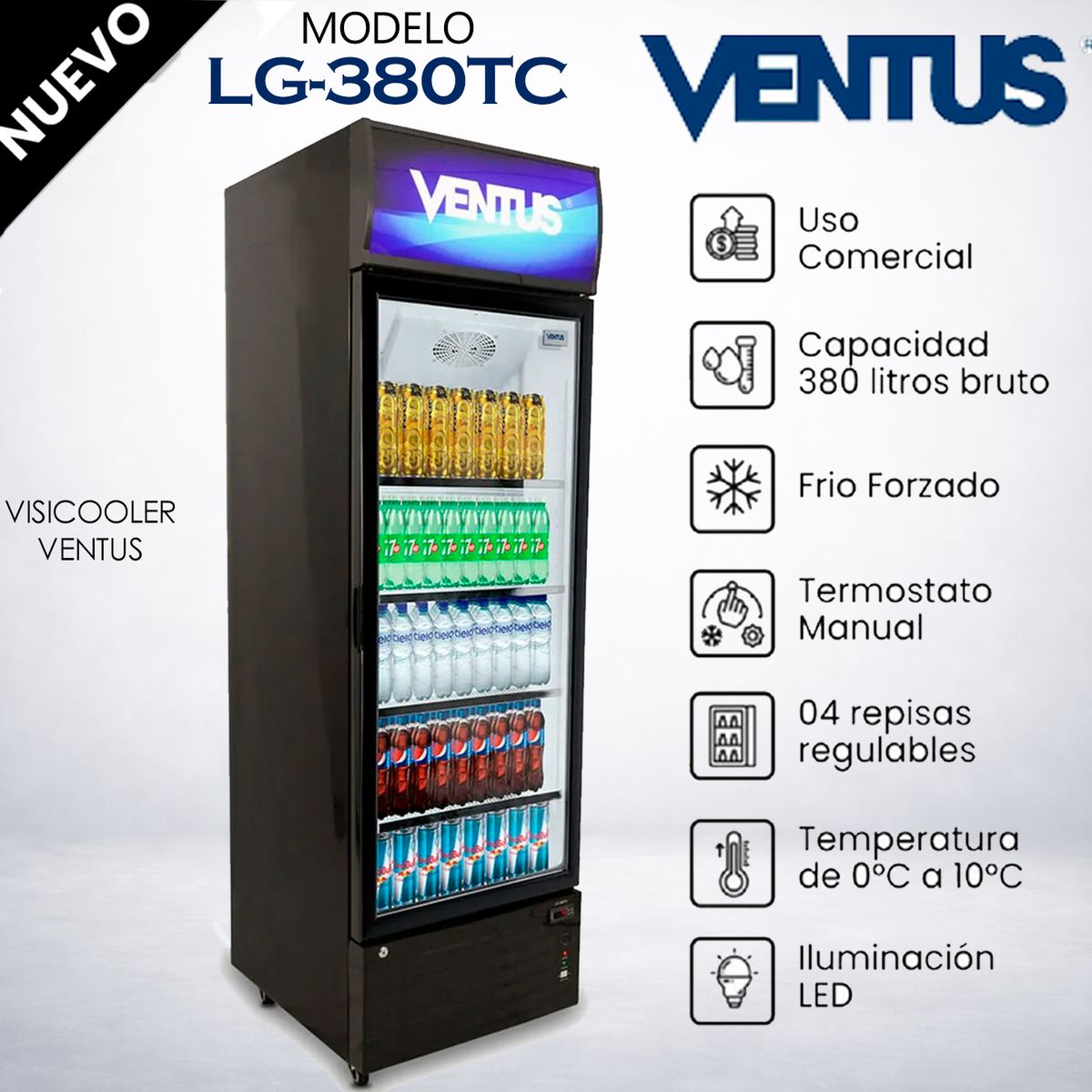 VENTUS - Visicooler Turbo Cooling 1 puerta vidrio 380L - LG -380TC