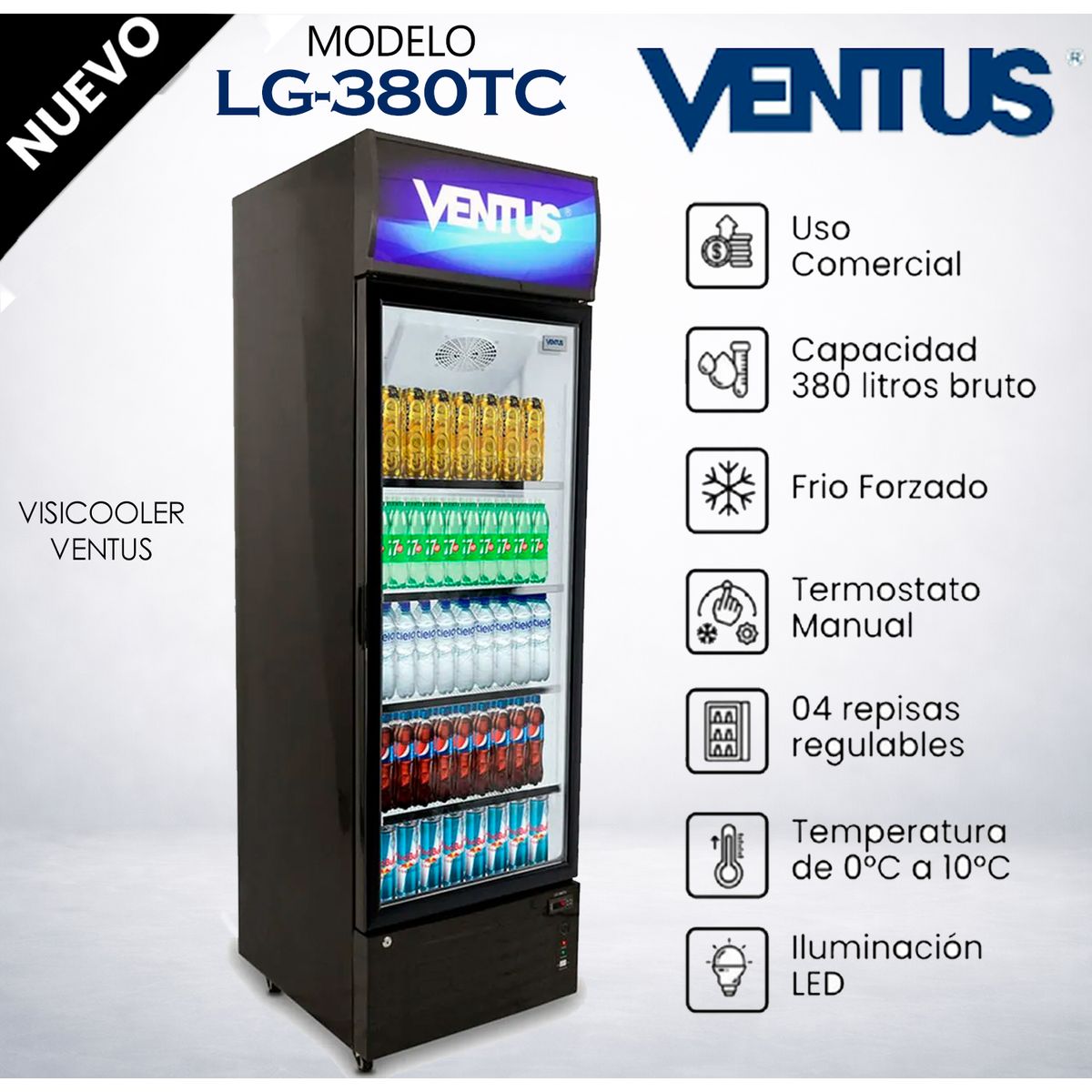 VENTUS - Visicooler Turbo Cooling 1 puerta vidrio 380L - LG -380TC
