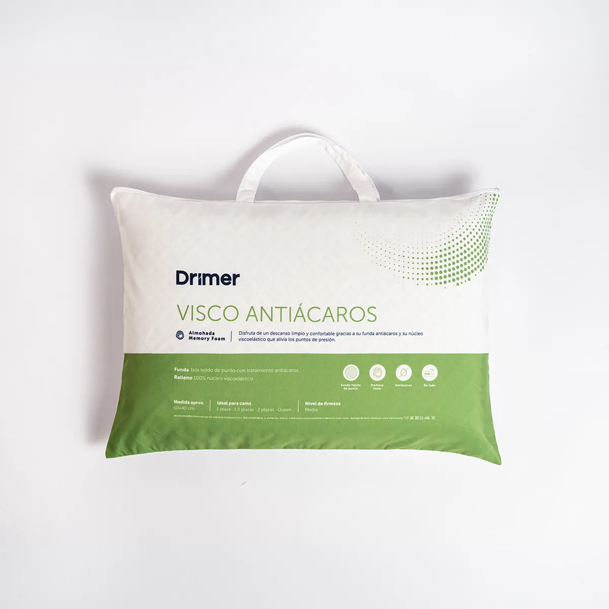 DRIMER - Almohada Visco Antiácaros Estándar 60x40 cm