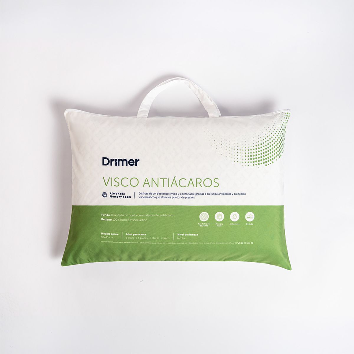 DRIMER - Almohada Visco Antiácaros Estándar 60x40 cm