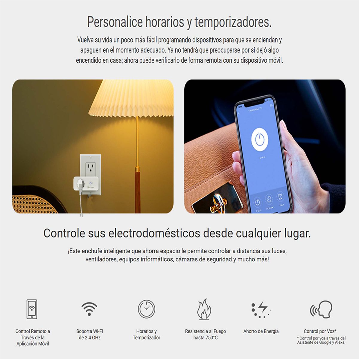 EZVIZ - Enchufe Inteligente EZVIZ T30 - 10B - US ideal para Alexa Y Google Home