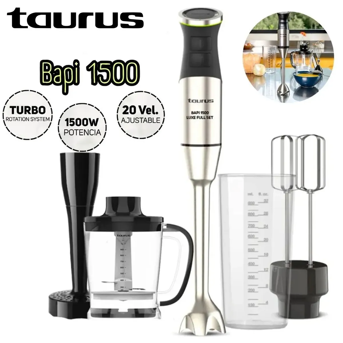 TAURUS - Batidora de Inmersion Taurus Bapi 1500 Luxe Full Set