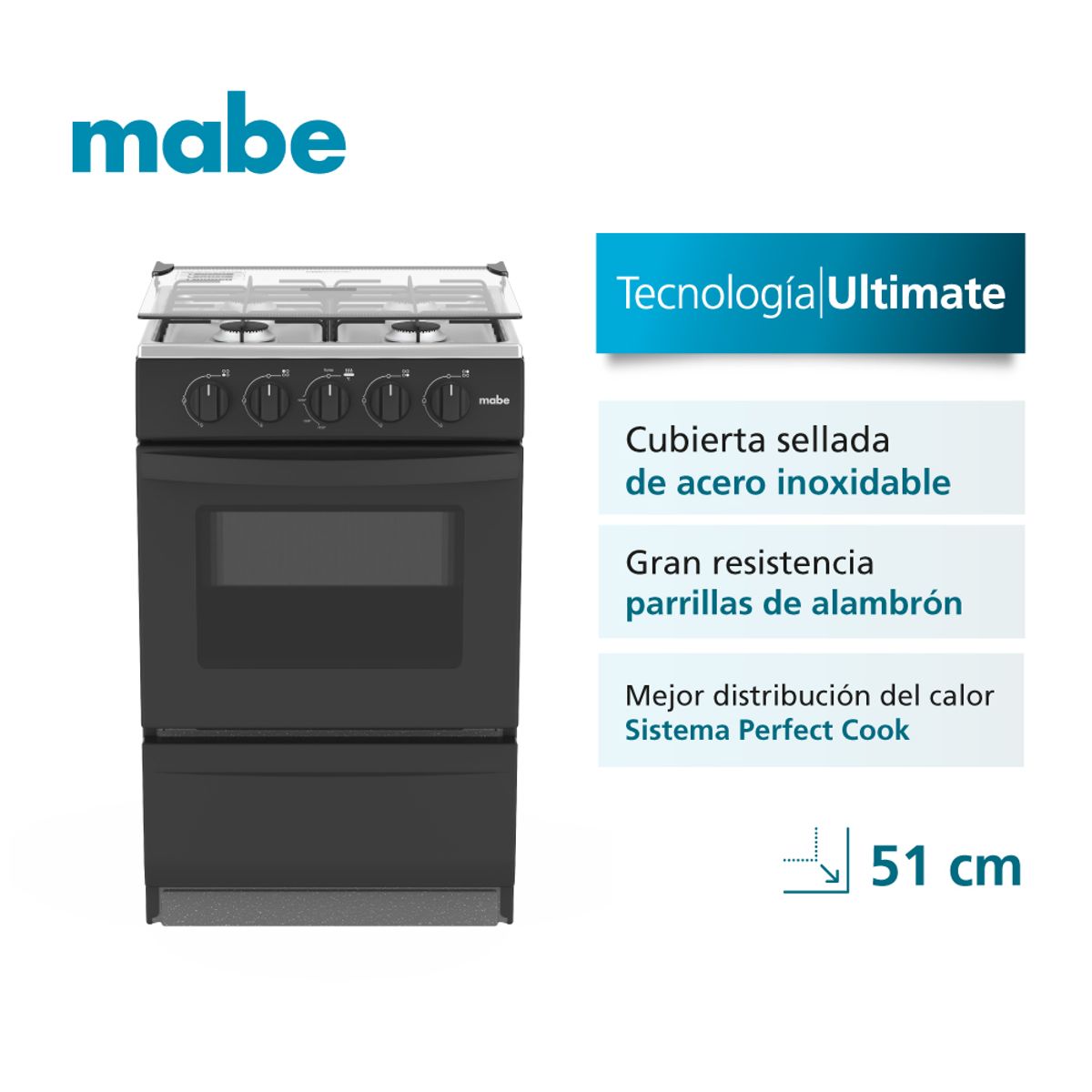 Mabe - Cocina de Piso a Gas 51 cm Negro Mabe EMP2000AN0