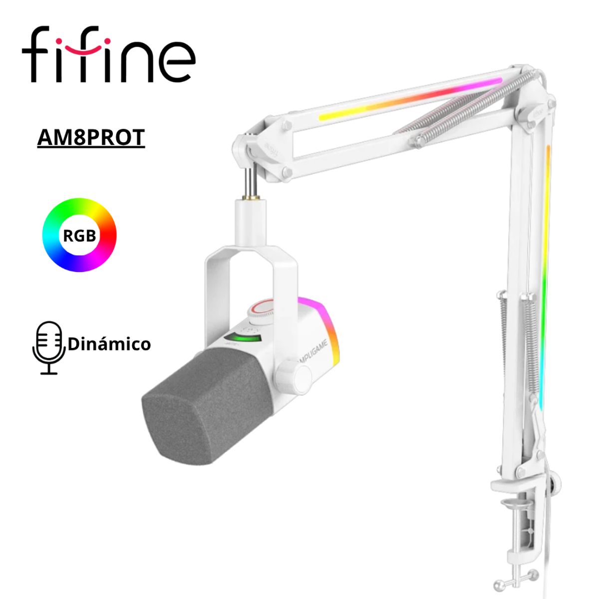 Micrófono Fifine AM8PROT WHITE con Brazo, marca FIFINE - Foto Principal