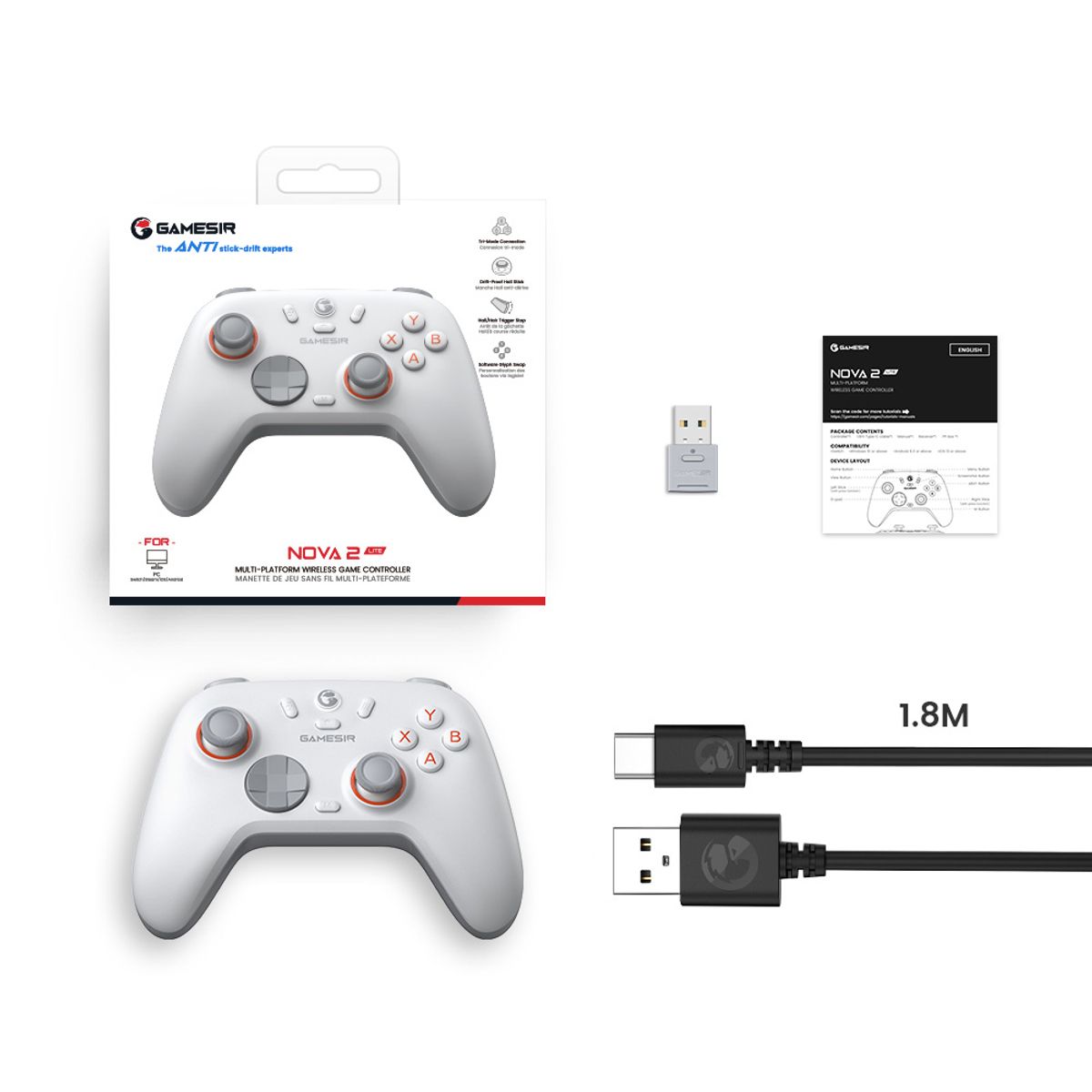 GAMESIR - Controlador De Juegos Inalámbrico Gamesir Nova 2 Lite - Blanco
