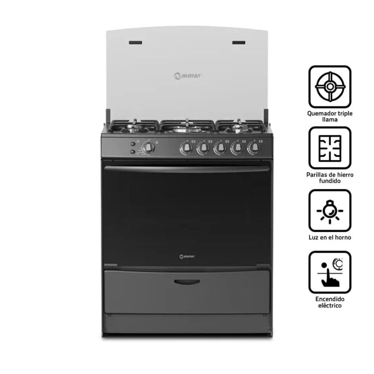 MIRAY - Cocina a gas Miray AZALEA PLUS GN 5 Hornillas - NEGRO