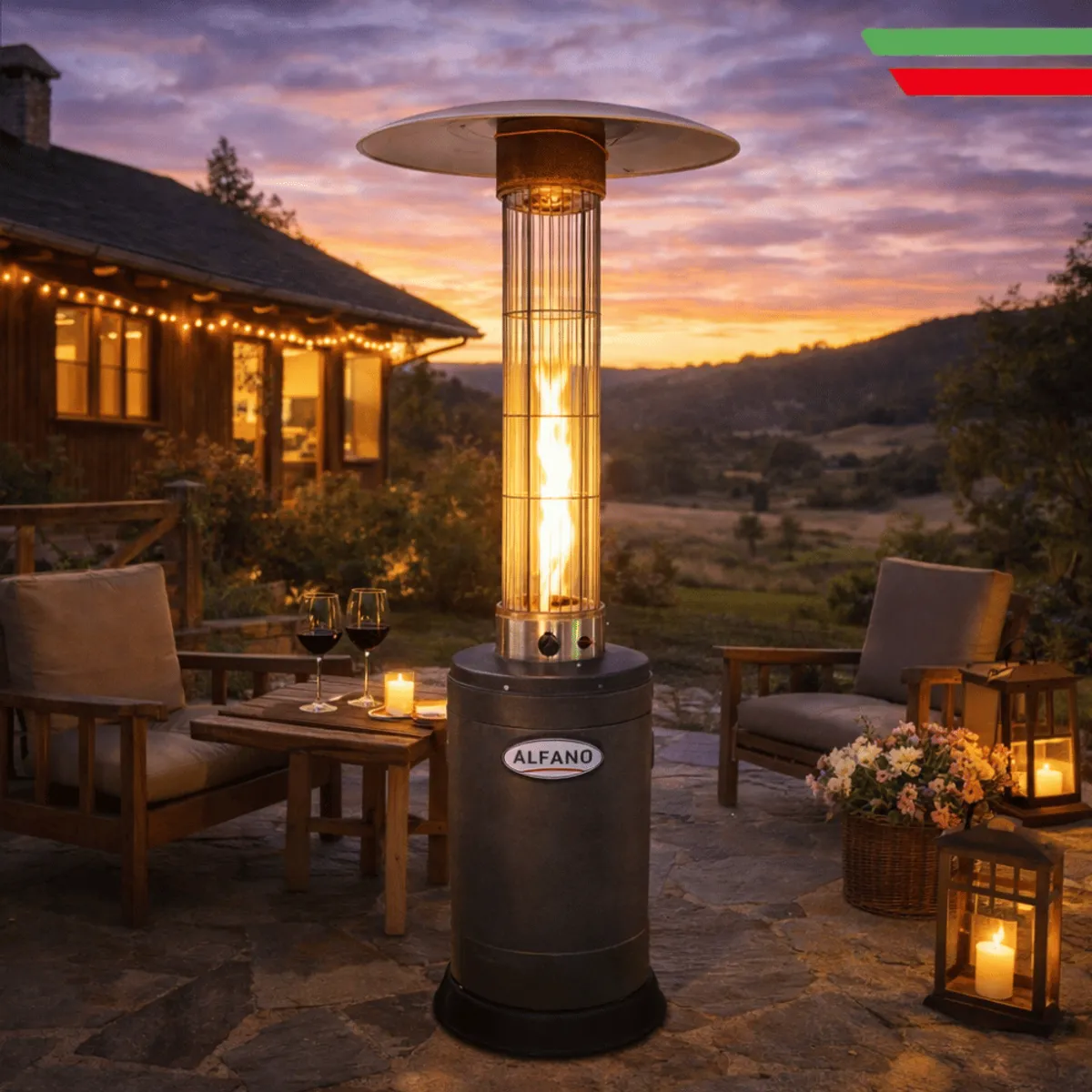 ALFANO - Estufa a Gas ALFANO hasta 30 m² 12000w para Terraza o Patio HMXD-EGLASS