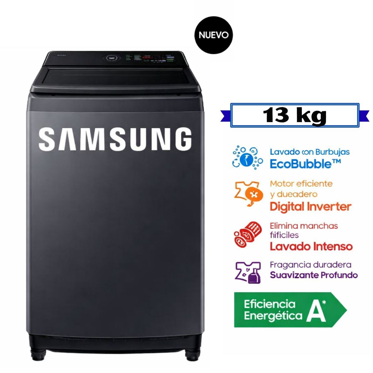 SAMSUNG - Lavadora Samsung 13KG EcoBubble WA40F13E4CPE Gris Grafito