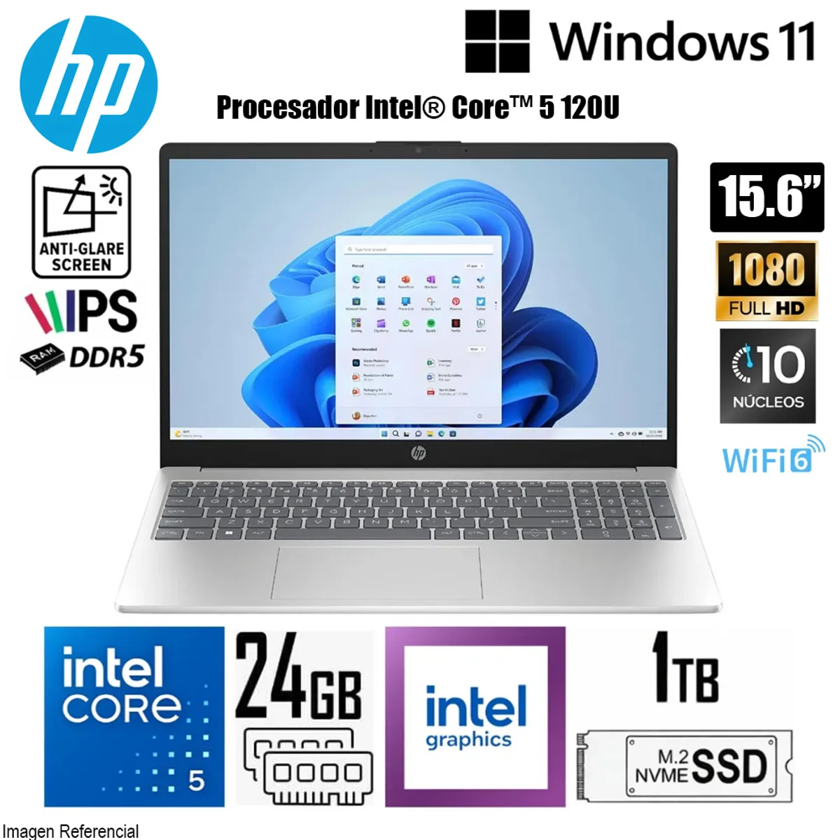 HP - Laptop HP 15-fd0362la Intel Core 5 120U RAM 24GB SSD 1TB 15.6" FHD D31T5LA