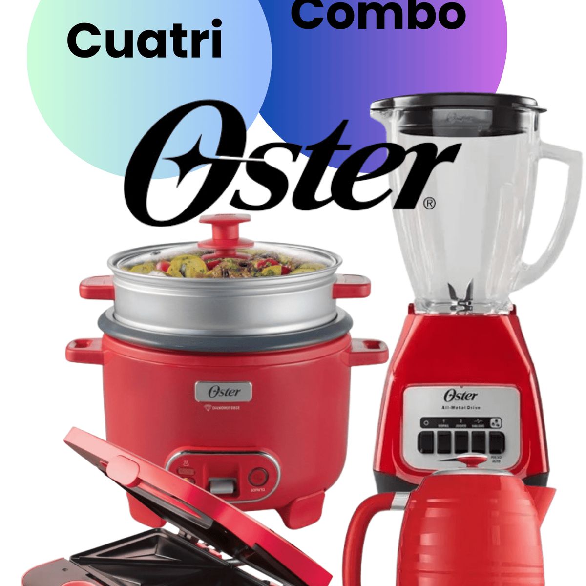 OSTER - CUATRICOMBO Olla Arrocera + Licuadora + Hervidor + Sandwichera