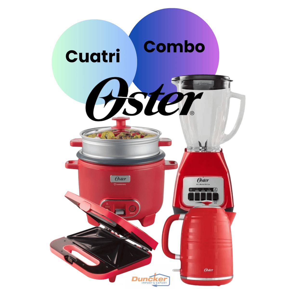 OSTER - CUATRICOMBO Olla Arrocera + Licuadora + Hervidor + Sandwichera