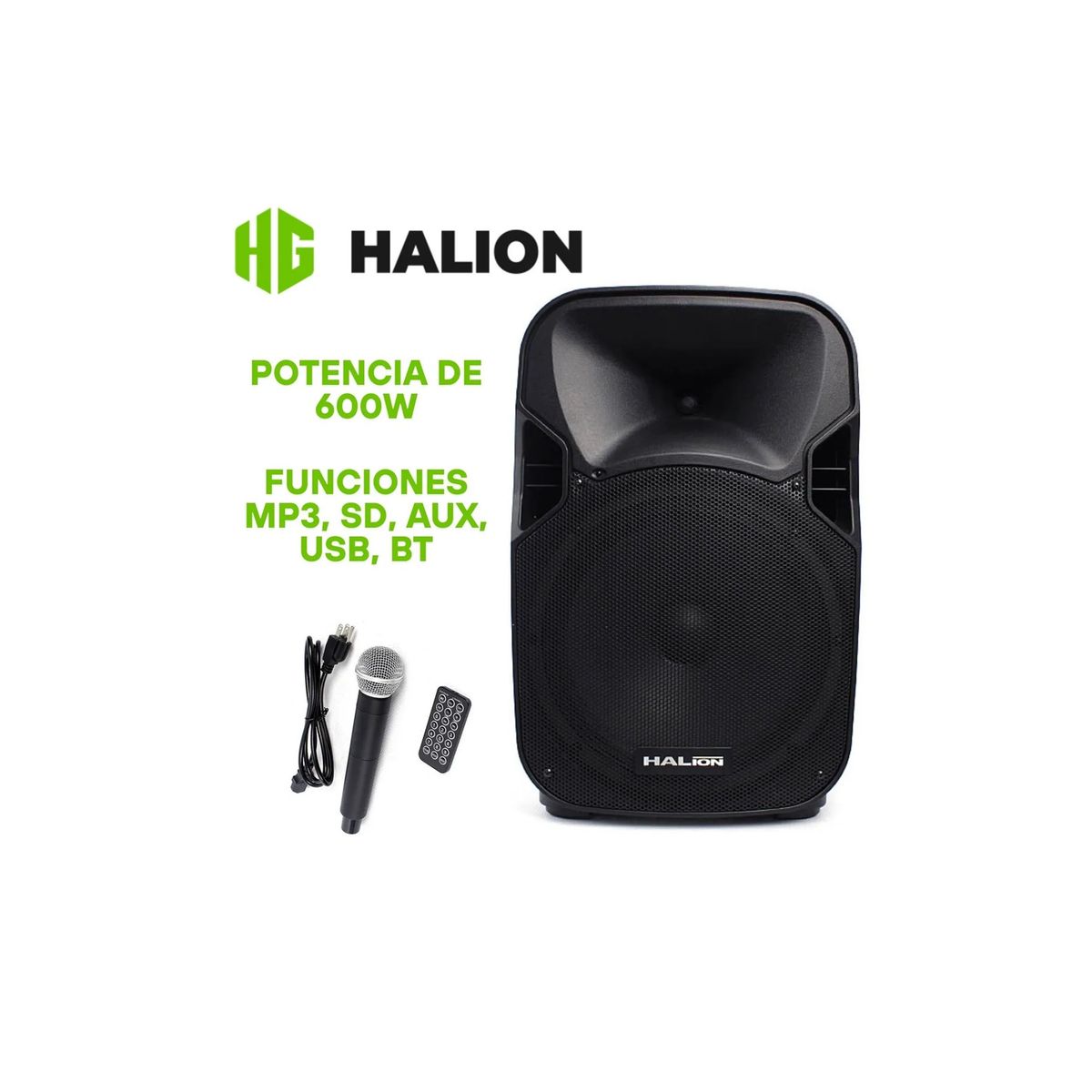 HALION - Parlante Activo Halion PHA-12AL Batería Recargable 600W USBBluetooth