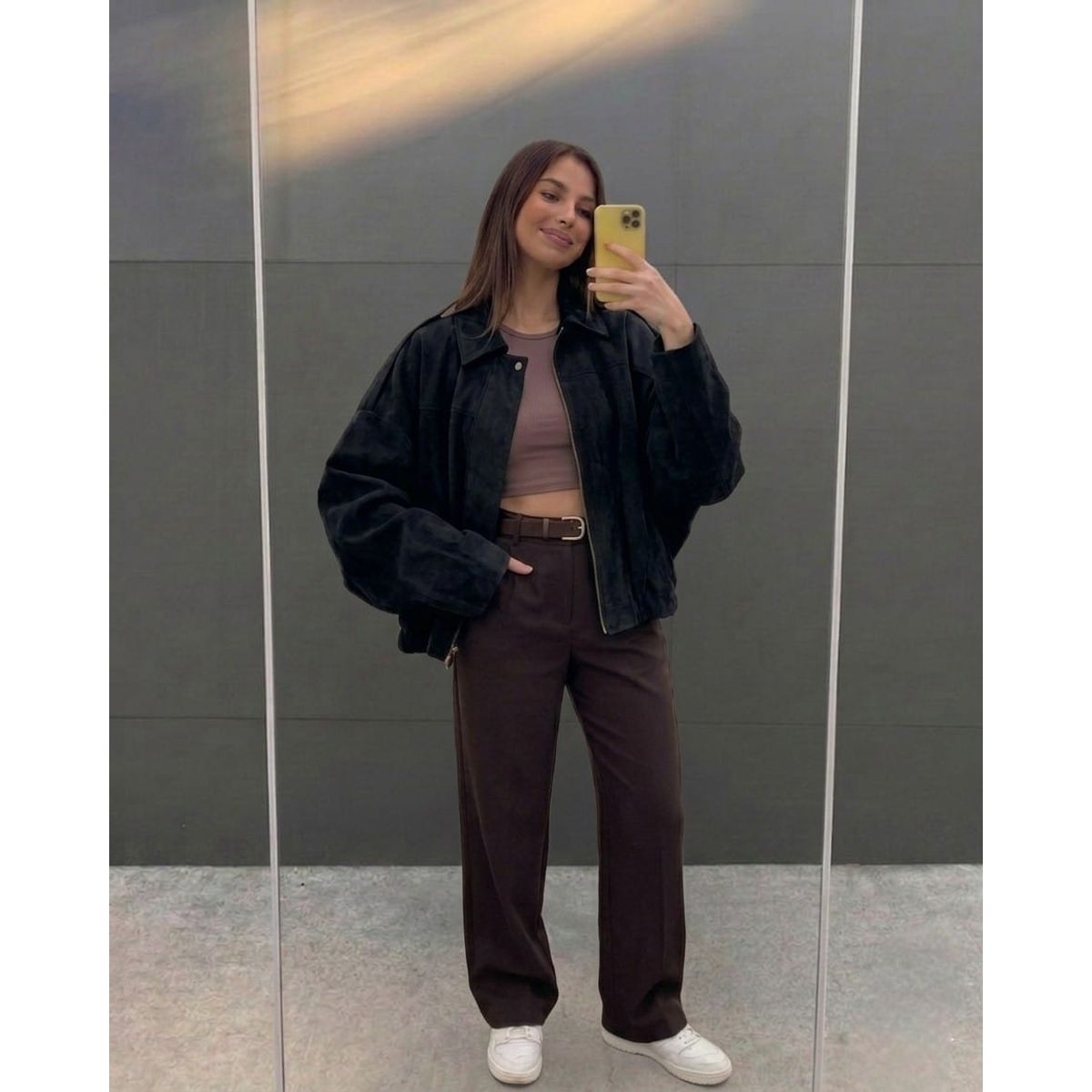 GENERICO - CASACA BOMBER SUET OVERSIZE DE MUJER