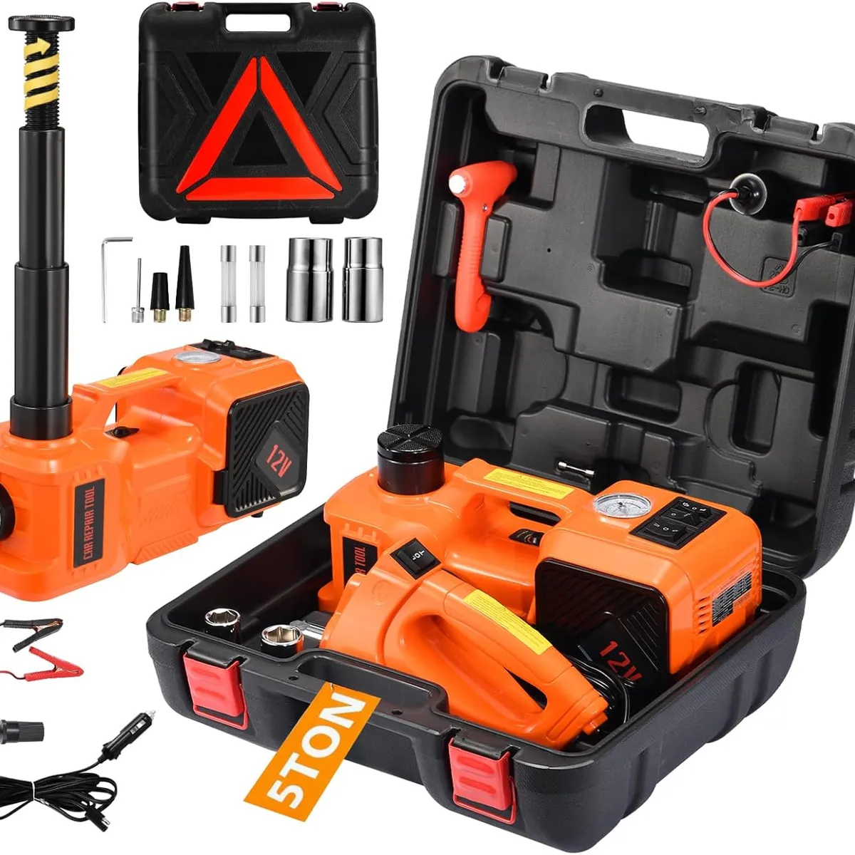 GENERICO - KIT GATA HIDRAULICA 5 TONELADAS 12V LLAVE DE IMPACTO Y COMPRESOR