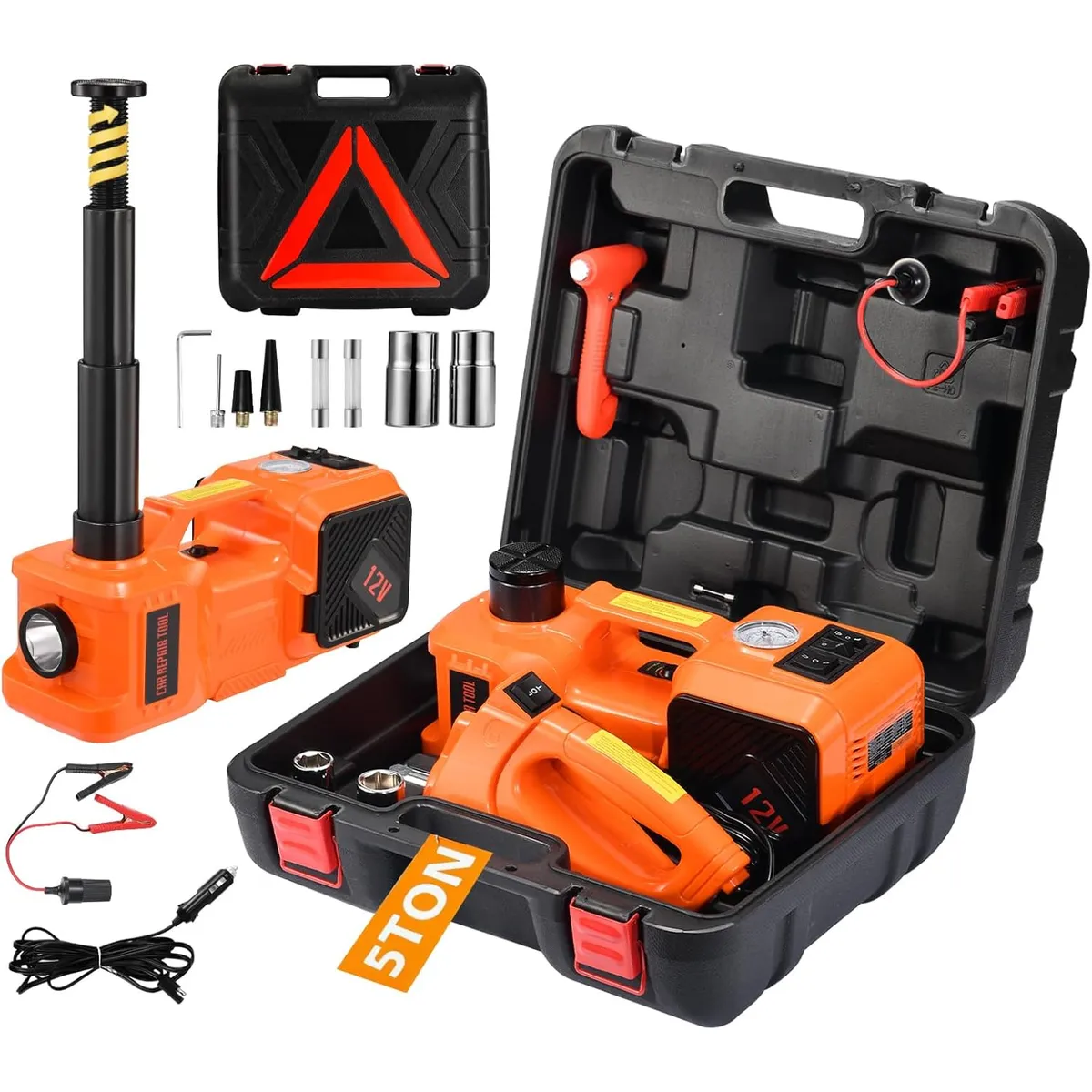 GENERICO - KIT GATA HIDRAULICA 5 TONELADAS 12V LLAVE DE IMPACTO Y COMPRESOR