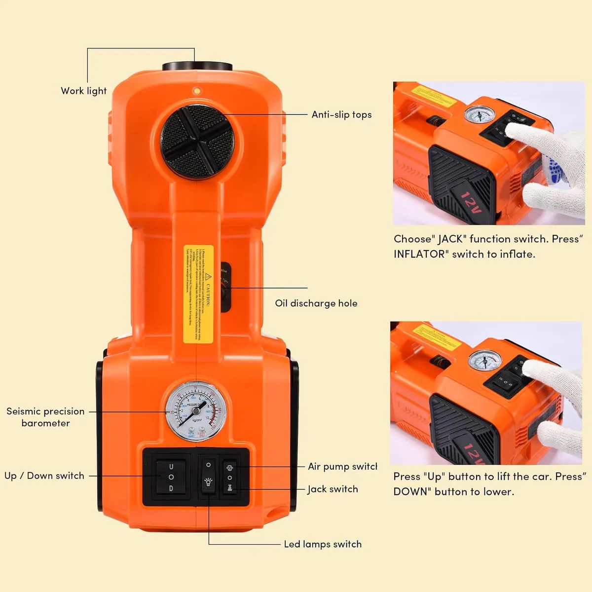 GENERICO - KIT GATA HIDRAULICA 5 TONELADAS 12V LLAVE DE IMPACTO Y COMPRESOR
