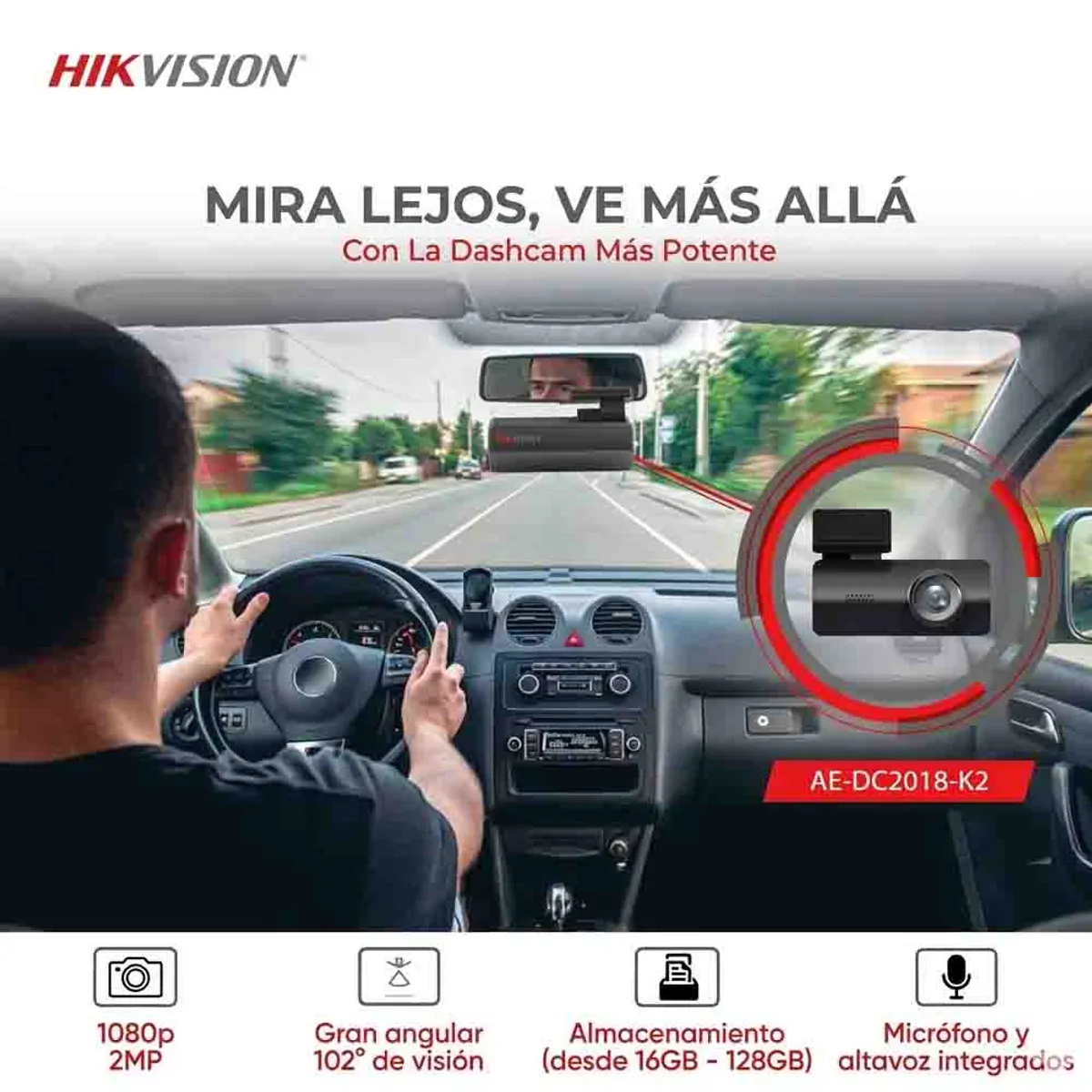 Hikvision - Cámara para Vehículos Hikvision Dashcam K2 Full HD 1080p - Wi-Fi, Sensor G