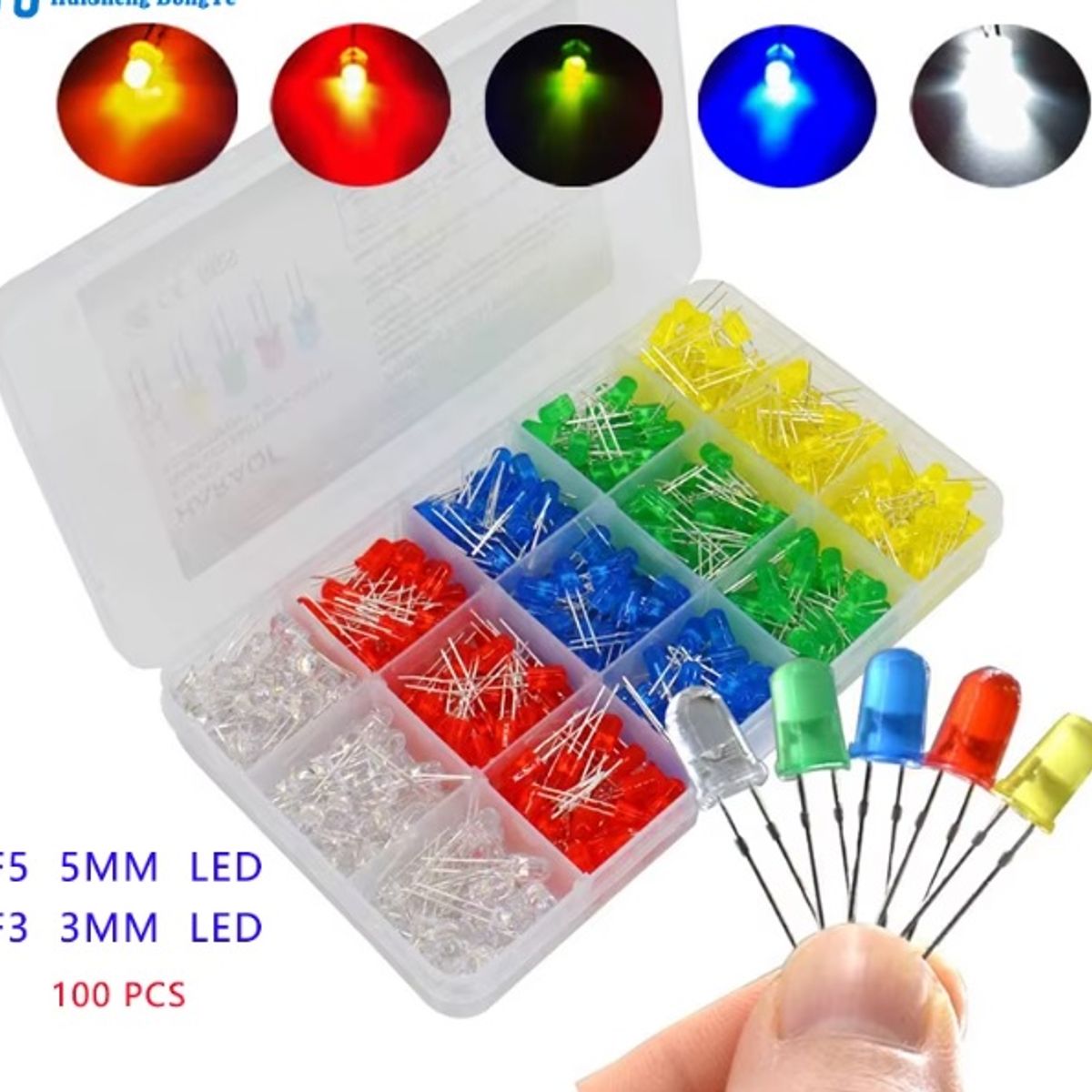 GENERICO - Pack 100 LEDs 3mm 5mm Diodos LED Ultra Brillantes Colores Arduino Electrónica