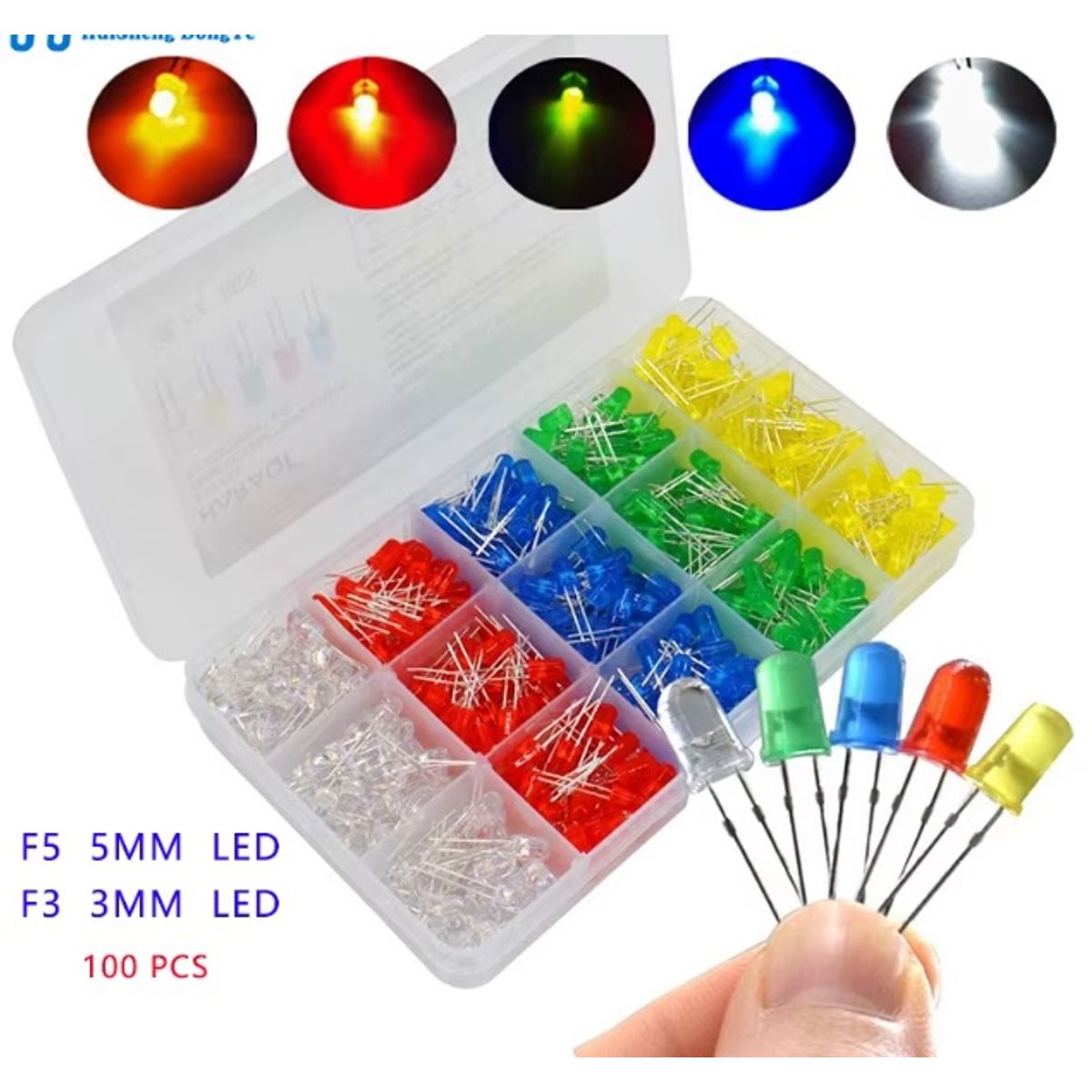 GENERICO - Pack 100 LEDs 3mm 5mm Diodos LED Ultra Brillantes Colores Arduino Electrónica