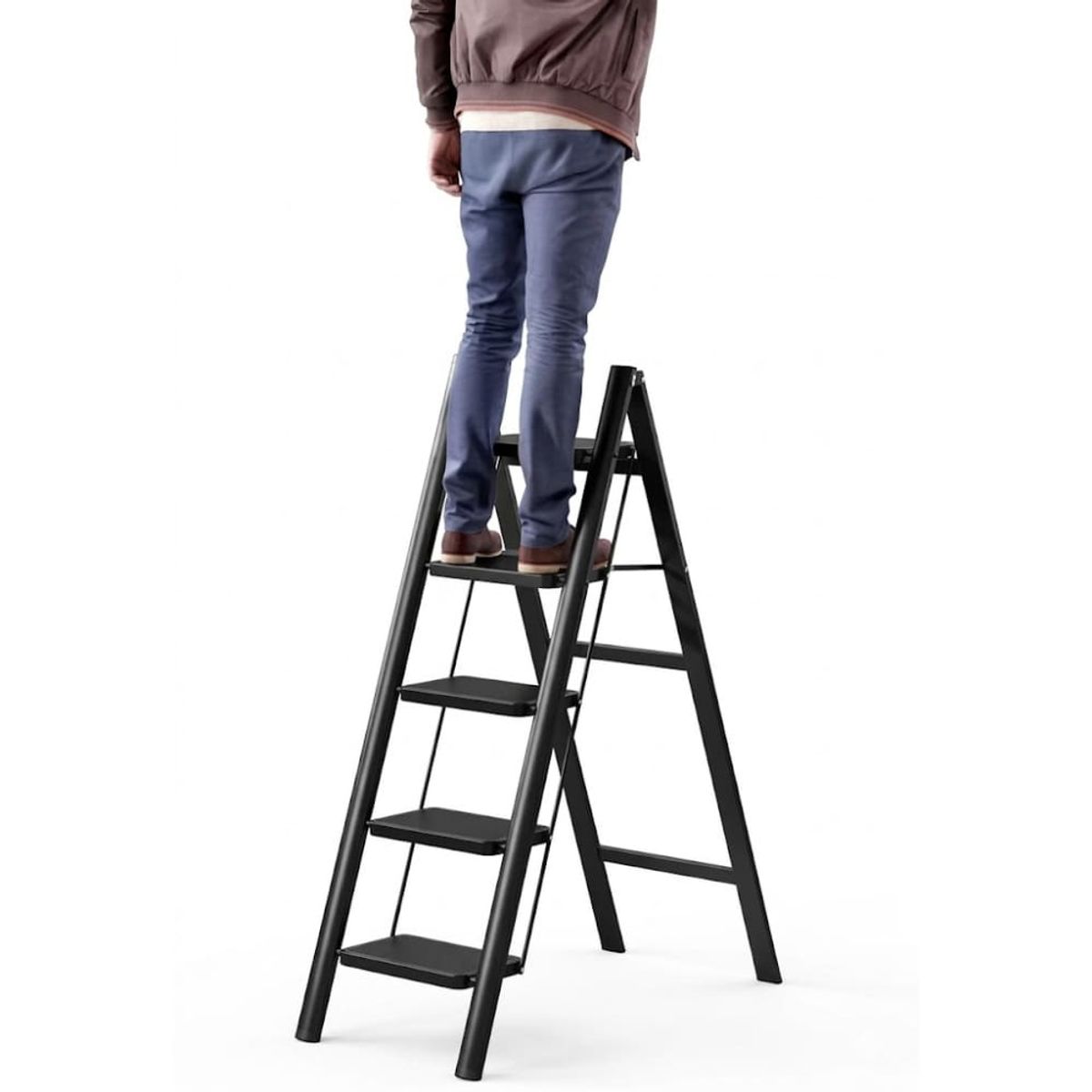 GENERICO - Escalera plegable 5 escalones resistente compacta negra antideslizante uso hogar oficina