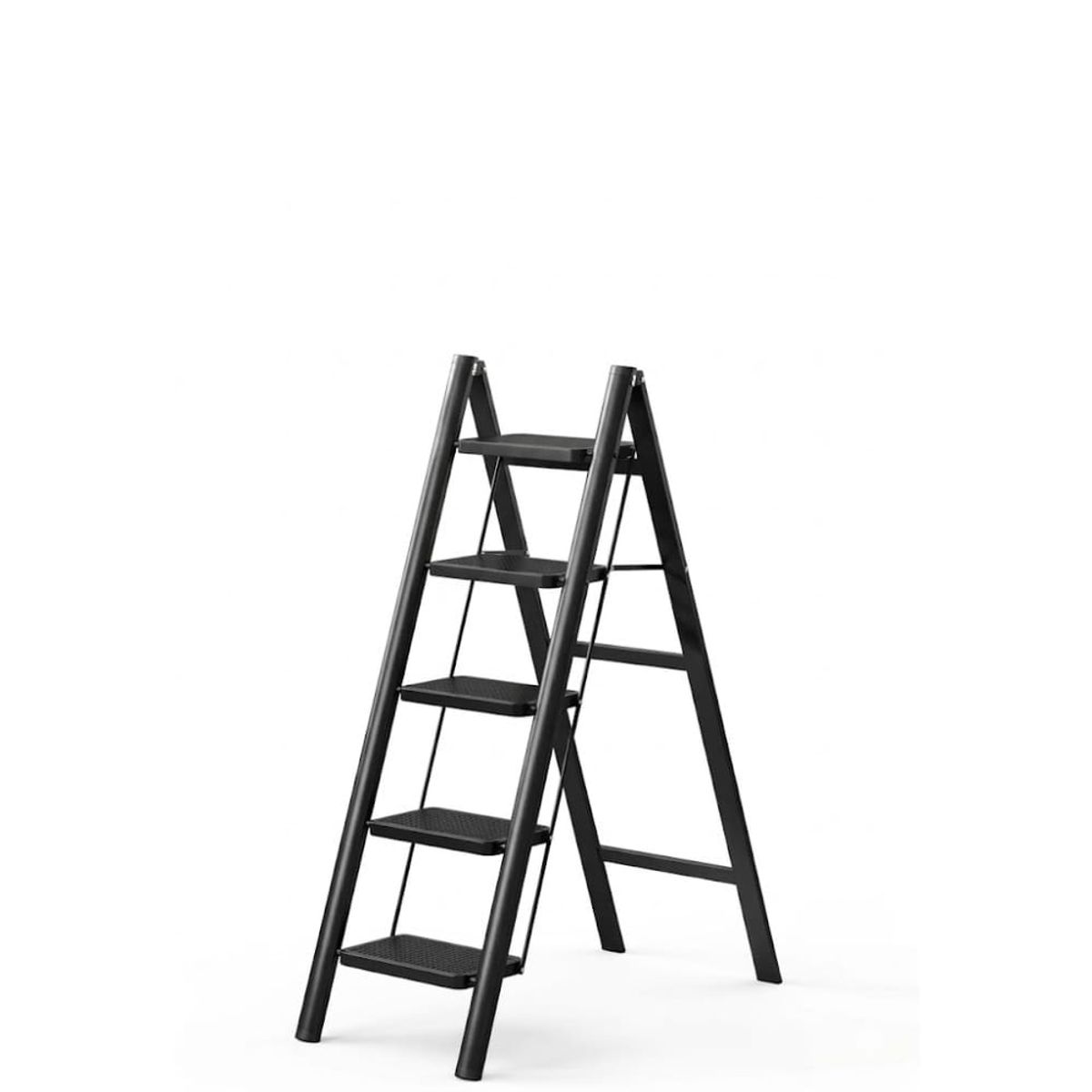 GENERICO - Escalera plegable 5 escalones resistente compacta negra antideslizante uso hogar oficina