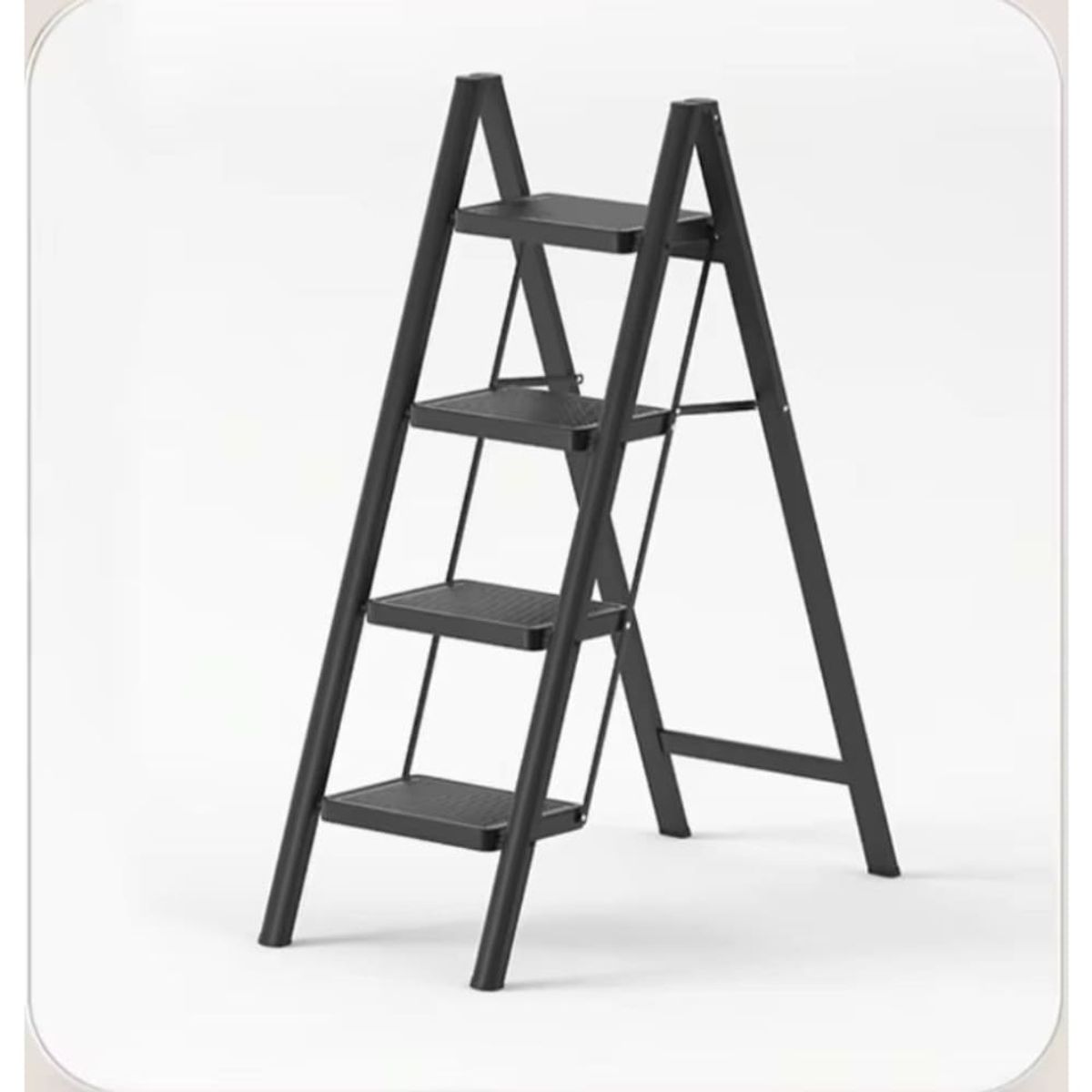 GENERICO - Escalera plegable 4 escalones resistente compacta negra antideslizante uso hogar oficina
