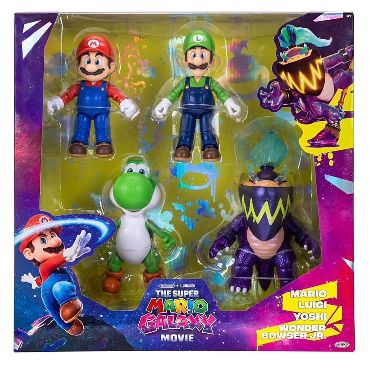 JAKKS PACIFIC - Set 4 Figuras Super Mario Bros Galaxy Movie Mario Luigi Yoshi Bowser Jr Exclusivo