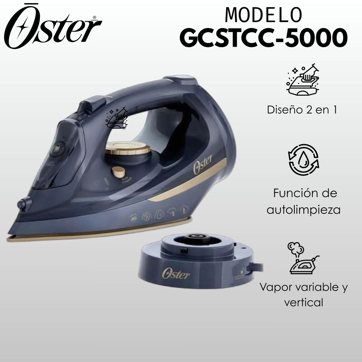 OSTER - Plancha de vapor inalámbrica Oster 2 en 1 con suela de cerámica GCSTCC5000