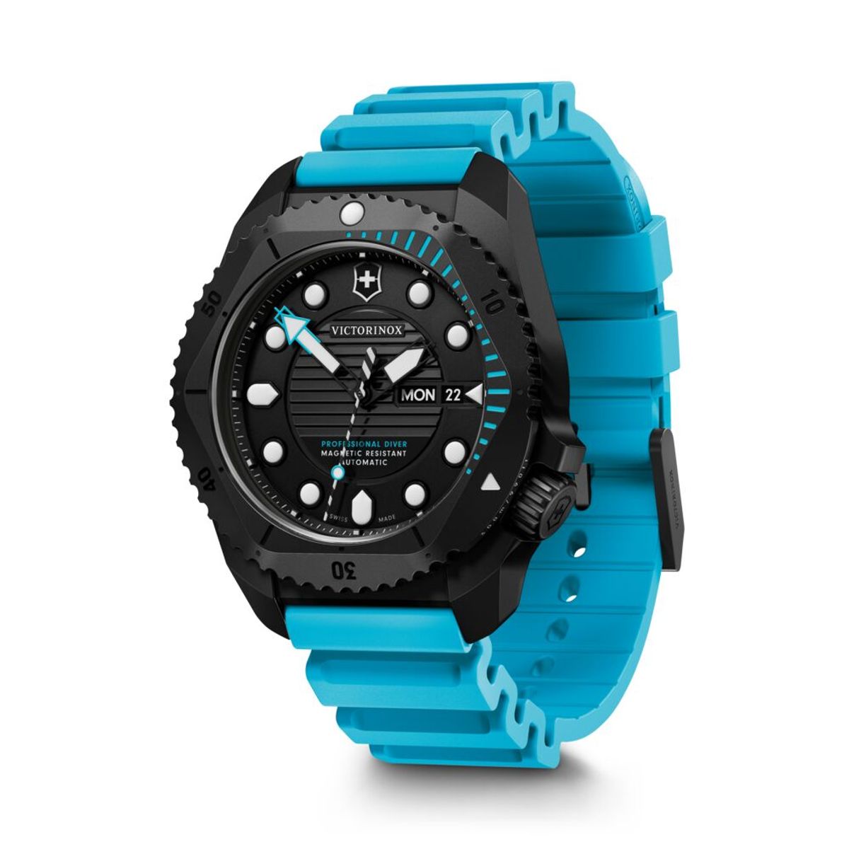 Victorinox - Reloj Dive Pro-Automático 43 Correa de Caucho Azul Dial Negro Victorinox