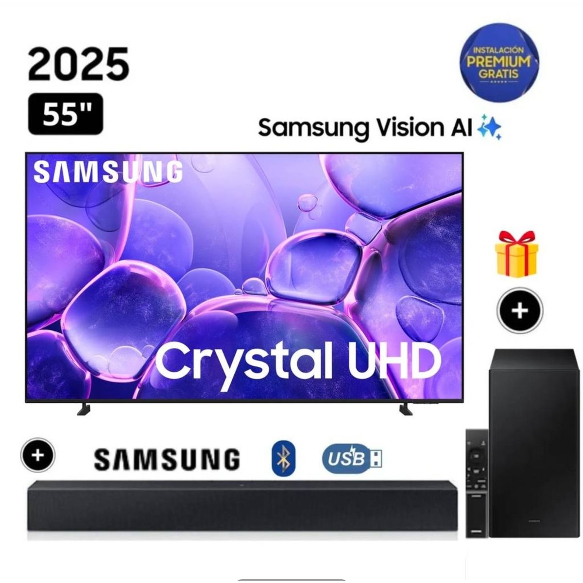 SAMSUNG - Televisor Samsung Smart TV 55 Crystal UHD 4K UN55U8000FGXPE + Soundbar HW-B450F