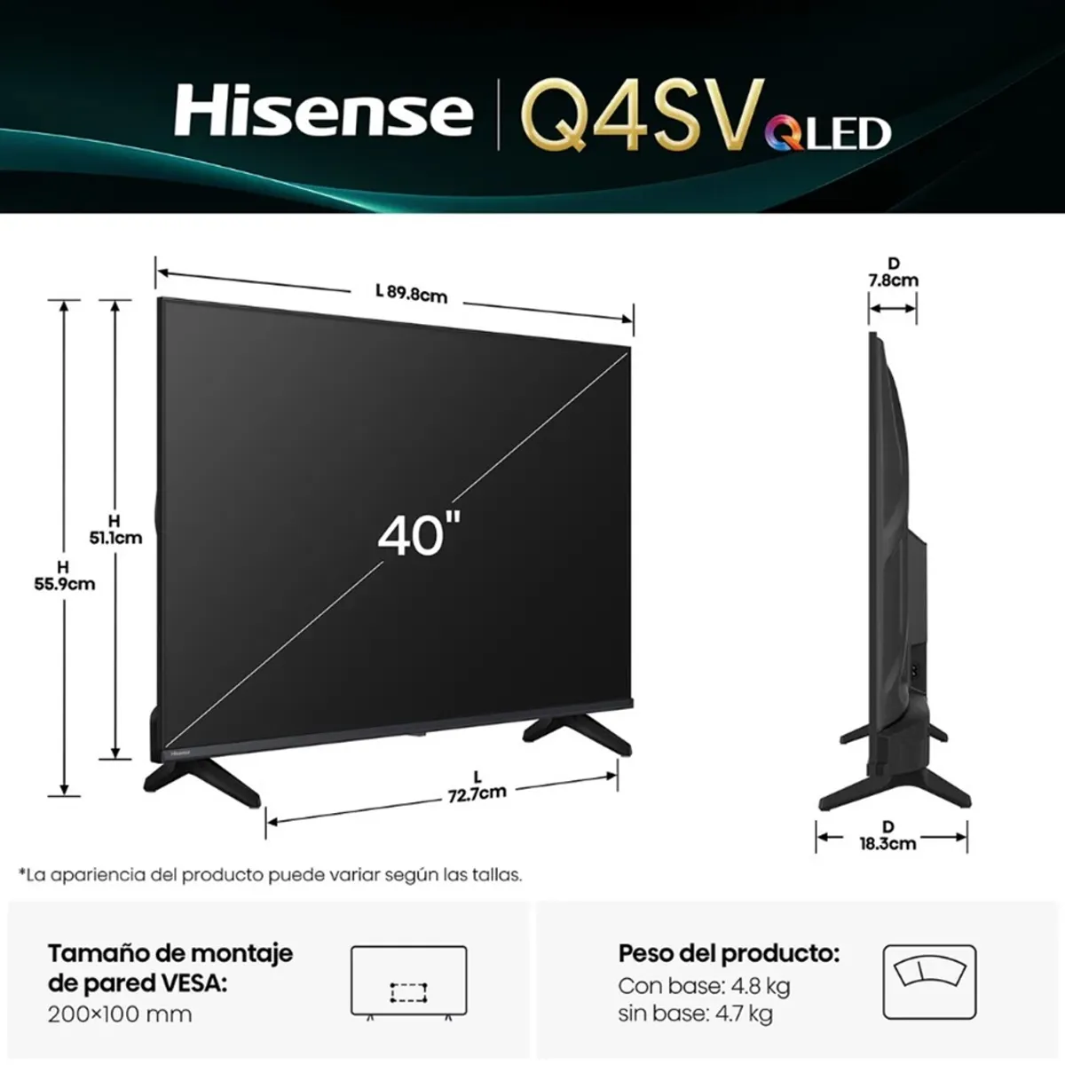 HISENSE - TELEVISOR SMART TV HISENSE 40Q4SV QLED FHD