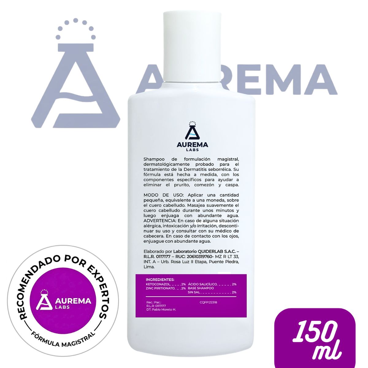 GENERICO - Shampoo Ketozinc Ketoconazol 2% Formula Magistral